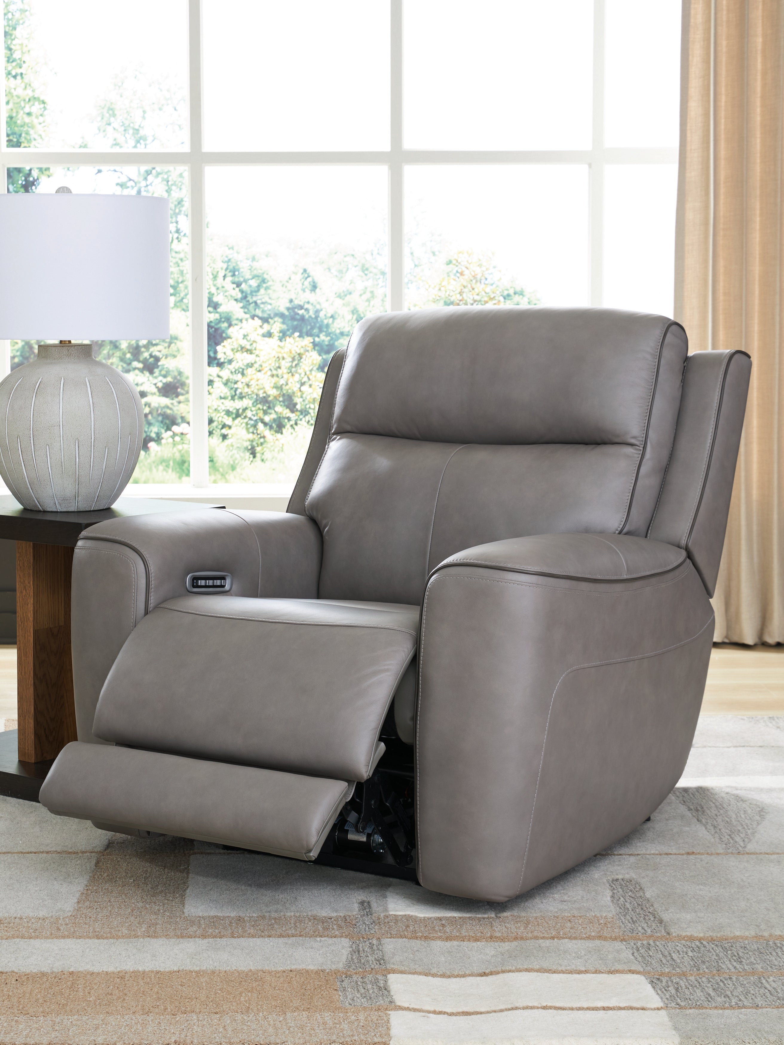 Ashley Furniture - ZELDA COIN LEATHER 2P POWER RECLINER WITH MASSAGE - Dark Gray Leather Match - Recliners - Additional View 7