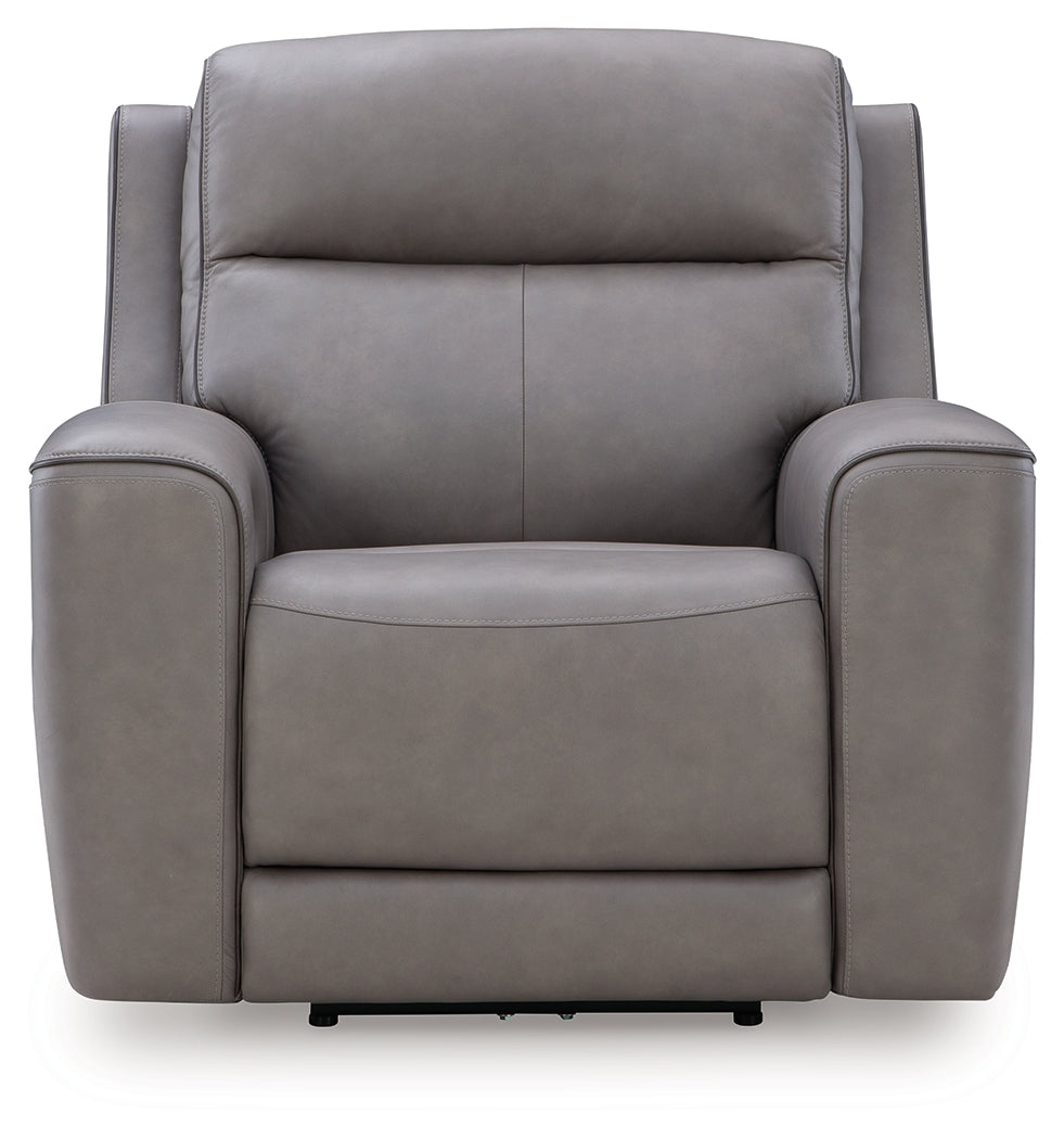 Ashley Furniture - ZELDA COIN LEATHER 2P POWER RECLINER WITH MASSAGE - Dark Gray Leather Match - Recliners - Additional View 3