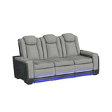 Elements International - LANTANA ROCKY CEMENT/CHARCOAL 2P POWER SOFA - Gray Faux Leather|Fabric - Sofas