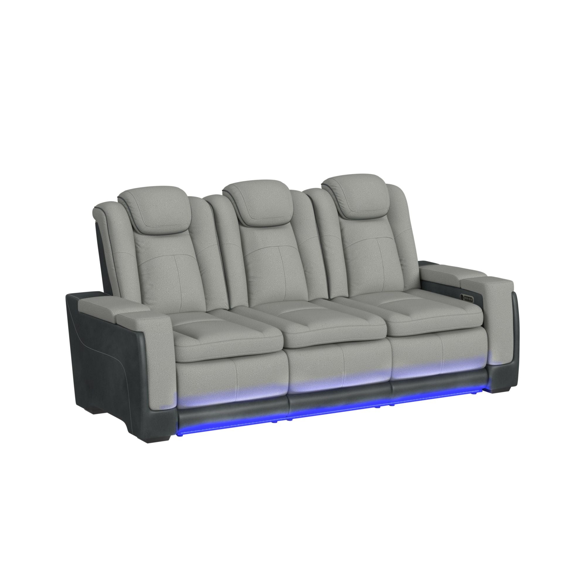 Elements International - LANTANA ROCKY CEMENT/CHARCOAL 2P POWER SOFA - Gray Faux Leather|Fabric - Sofas
