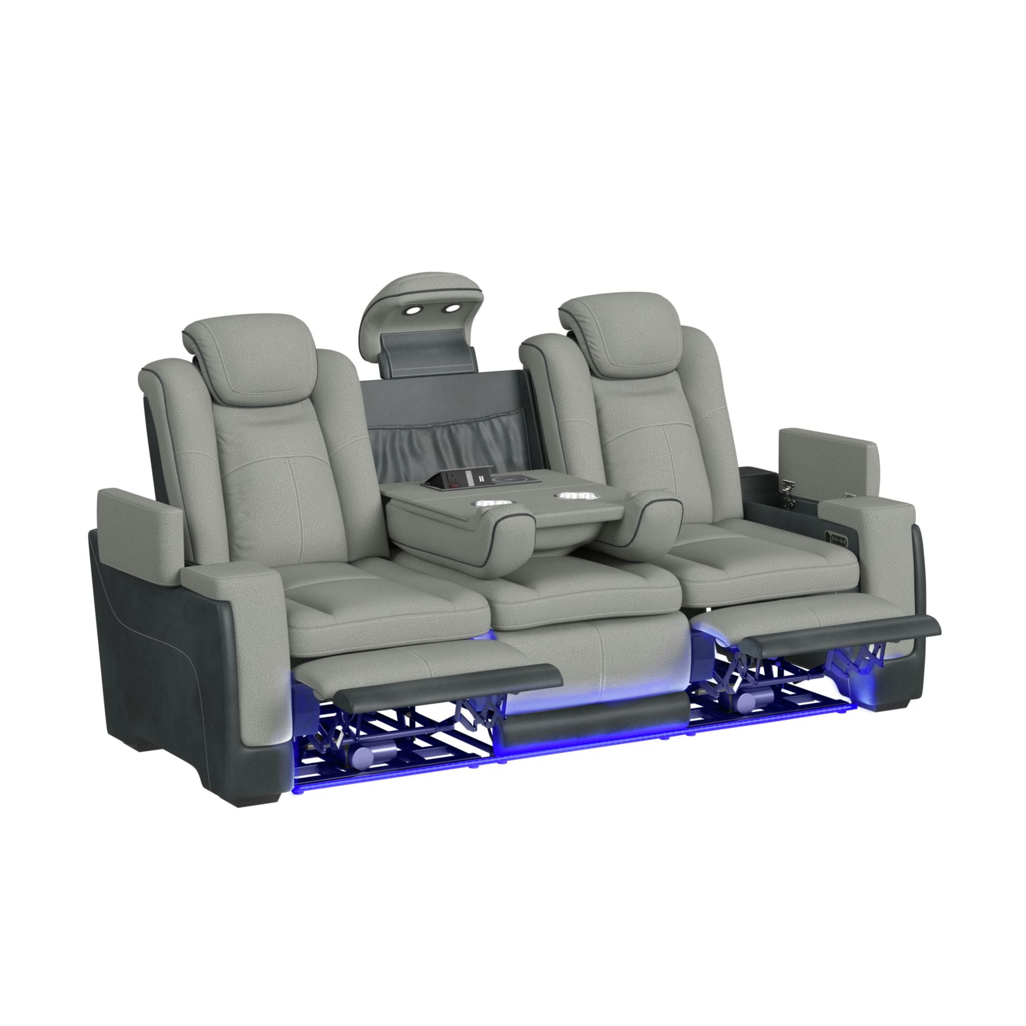 Elements International - LANTANA ROCKY CEMENT/CHARCOAL 2P POWER SOFA - Gray Faux Leather|Fabric - Sofas - Additional View 2