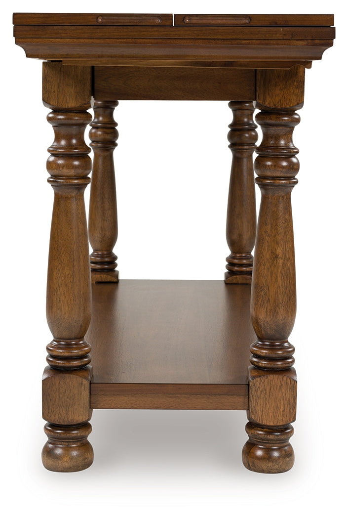 Ashley Furniture - STURLAYNE FLIP TOP SOFA TABLE - Dark Brown Wood - Tables - Additional View 4