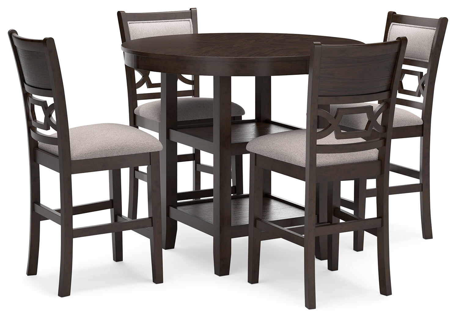 Ashley Furniture - Langwest 5 Piece Counter Height Dining Set - Dark Brown Fabric|Wood - Dining Room Sets