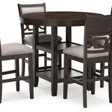 Ashley Furniture - Langwest 5 Piece Counter Height Dining Set - Dark Brown Fabric|Wood - Dining Room Sets