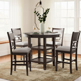 Ashley Furniture - Langwest 5 Piece Counter Height Dining Set - Dark Brown Fabric|Wood - Dining Room Sets - Additional View 1