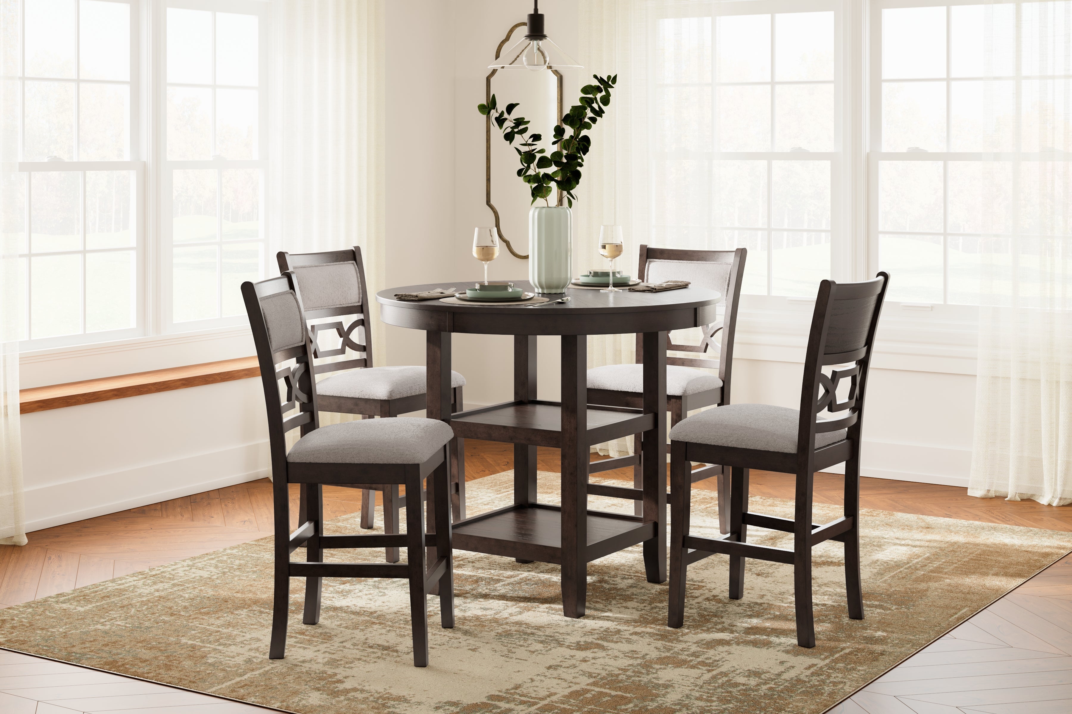 Ashley Furniture - Langwest 5 Piece Counter Height Dining Set - Dark Brown Fabric|Wood - Dining Room Sets - Additional View 1