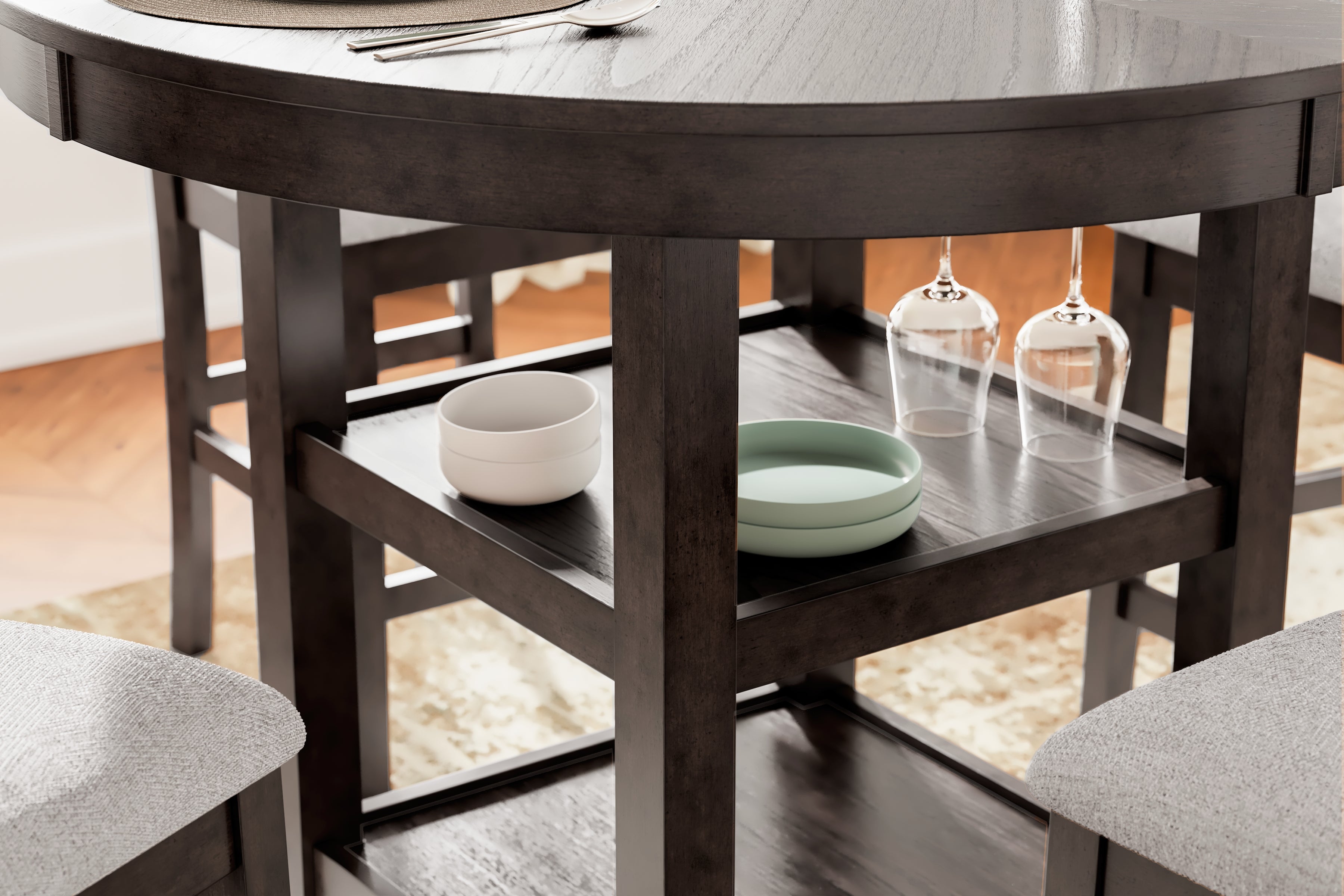 Ashley Furniture - Langwest 5 Piece Counter Height Dining Set - Dark Brown Fabric|Wood - Dining Room Sets - Additional View 3