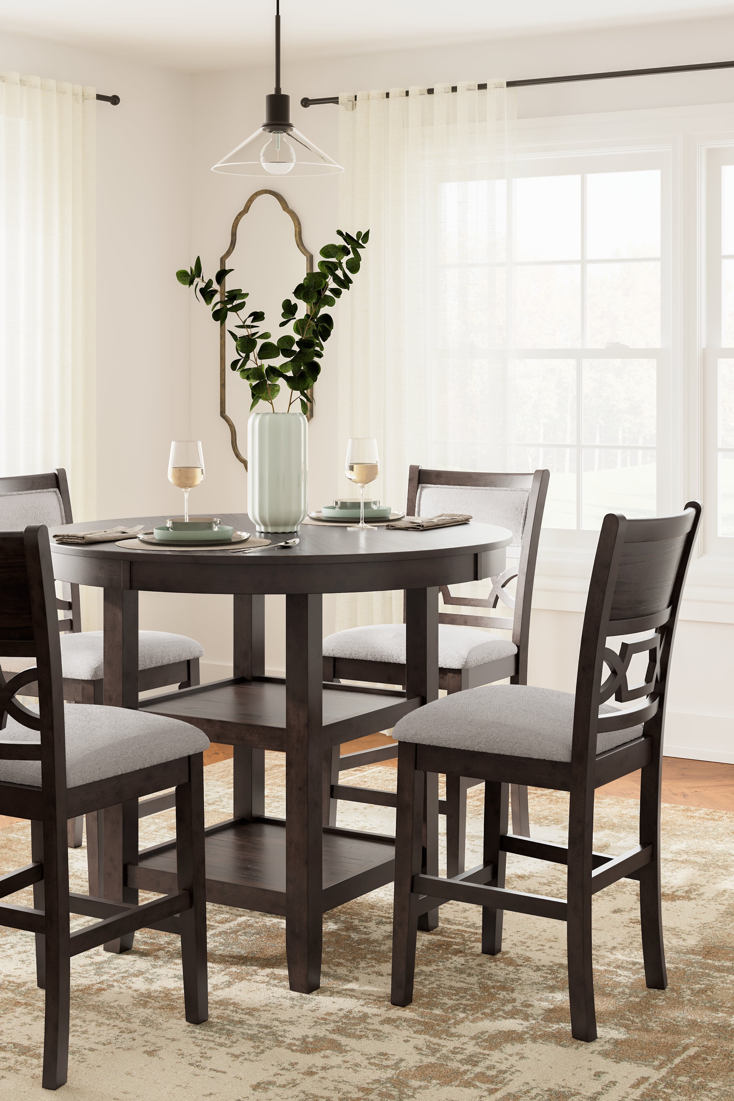 Ashley Furniture - Langwest 5 Piece Counter Height Dining Set - Dark Brown Fabric|Wood - Dining Room Sets - Additional View 4
