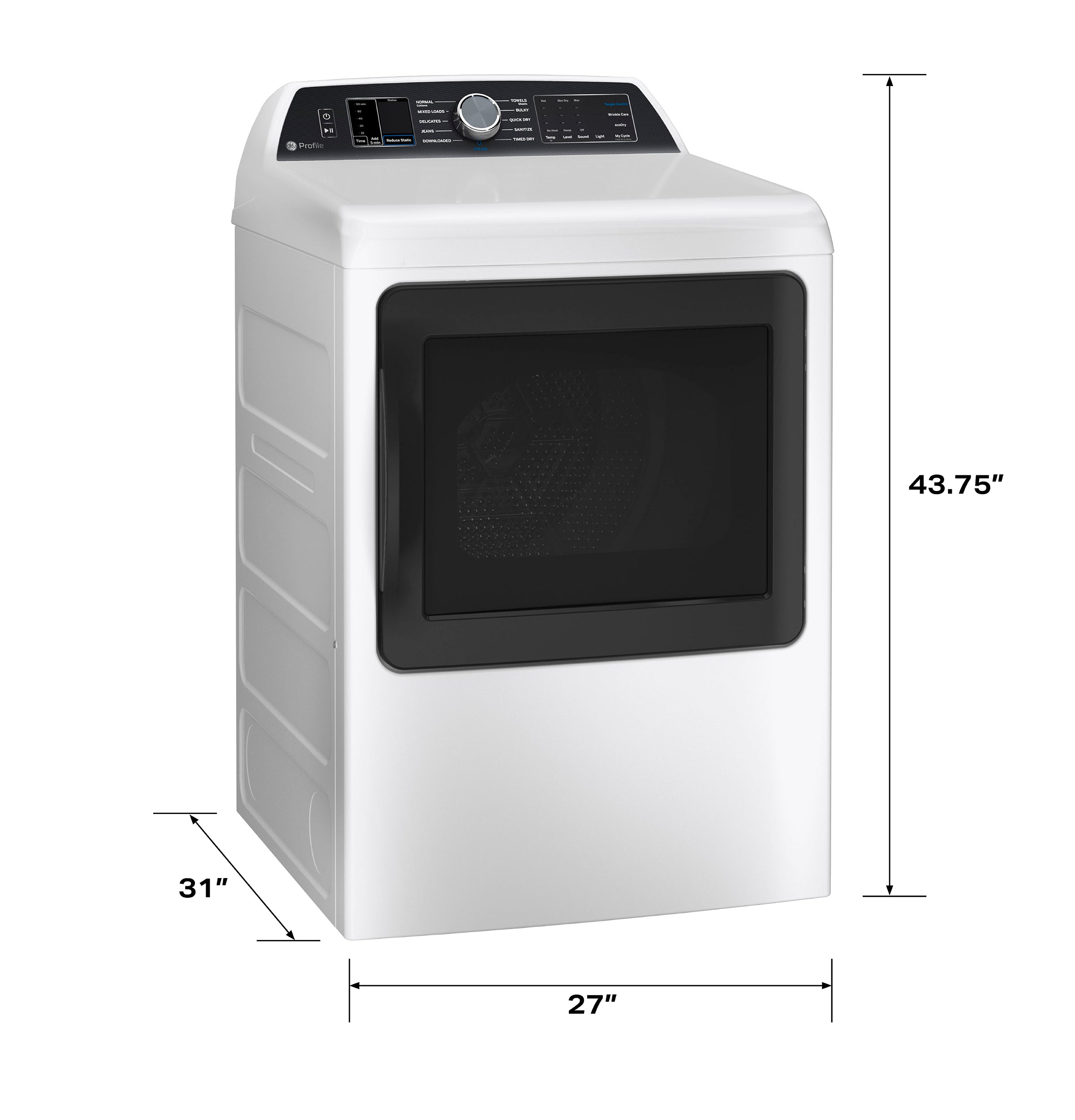 GE PROFILE WHITE 7.4CU ELECTRIC DRYER - White|Black - Dryers - Additional View 18