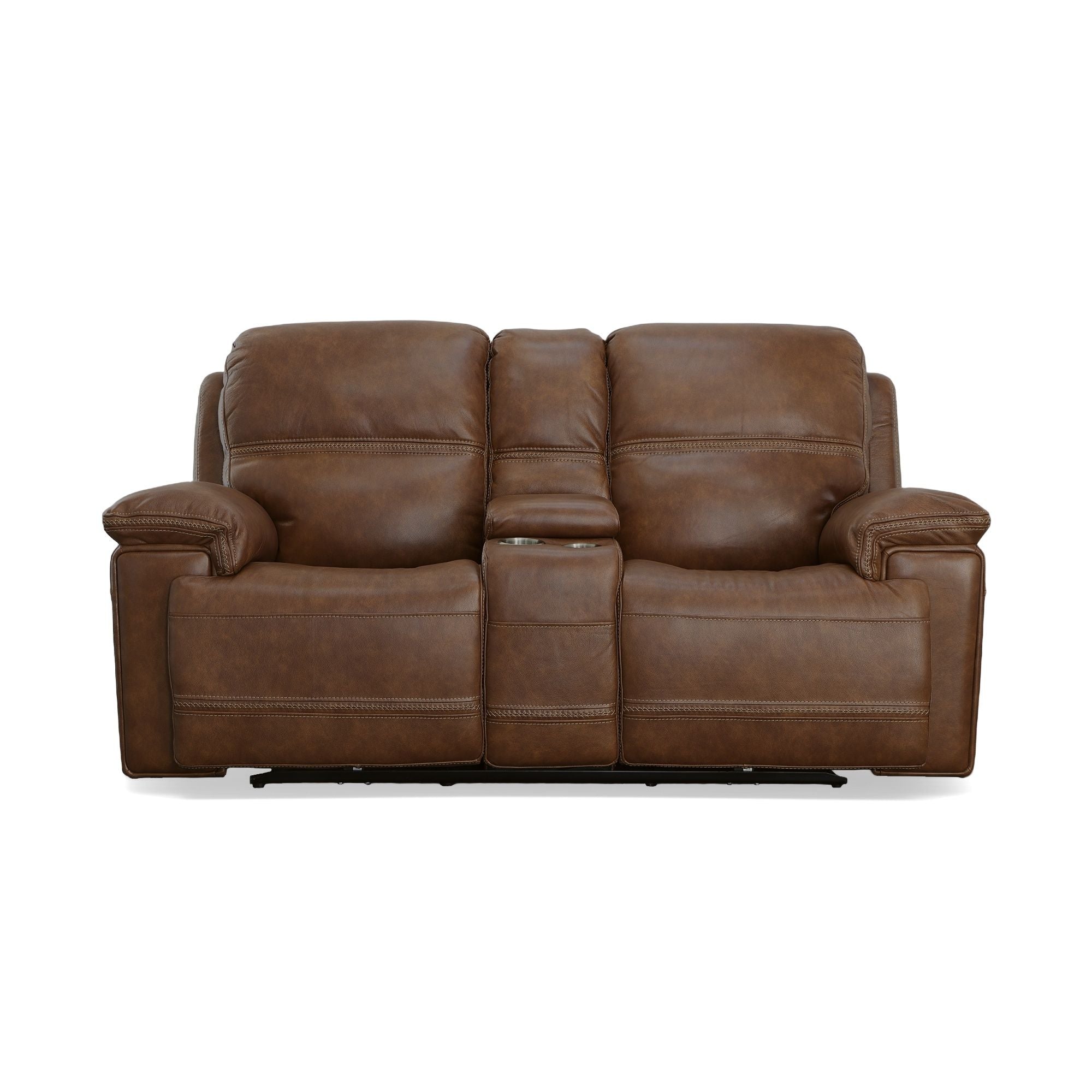 Flexsteel - FENWICK POWER SADDLE RECLINING LOVESEAT WITH CONSOLE P2 - Light Brown Leather - Loveseats