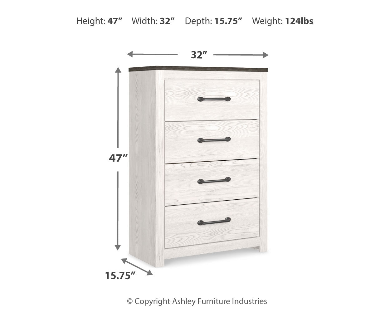 Ashley Furniture - GERRIDAN 4 DRAWER CHEST - White Wood - Chests - Additional View 6
