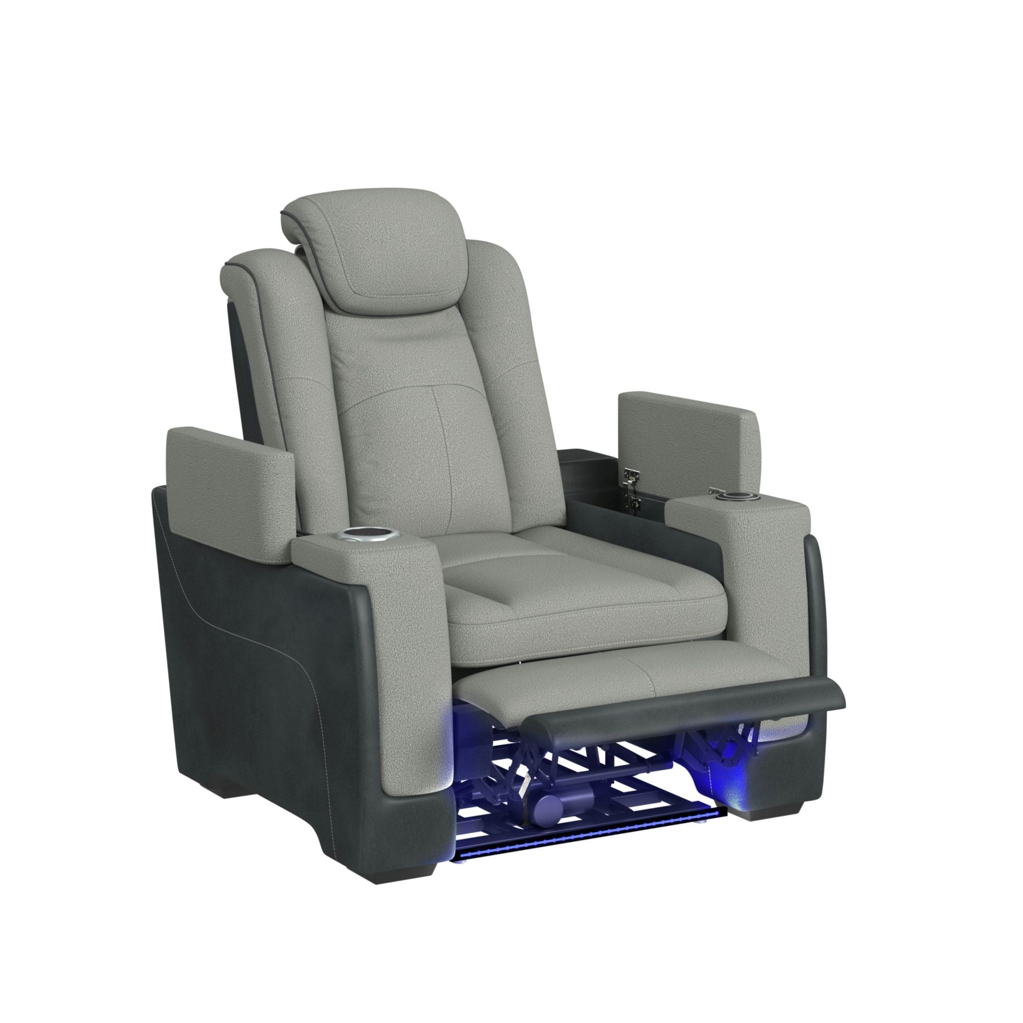 Elements International - LANTANA ROCKY CEMENT/CHARCOAL 2P POWER RECLINER - Gray Faux Leather|Fabric - Chairs - Additional View 2