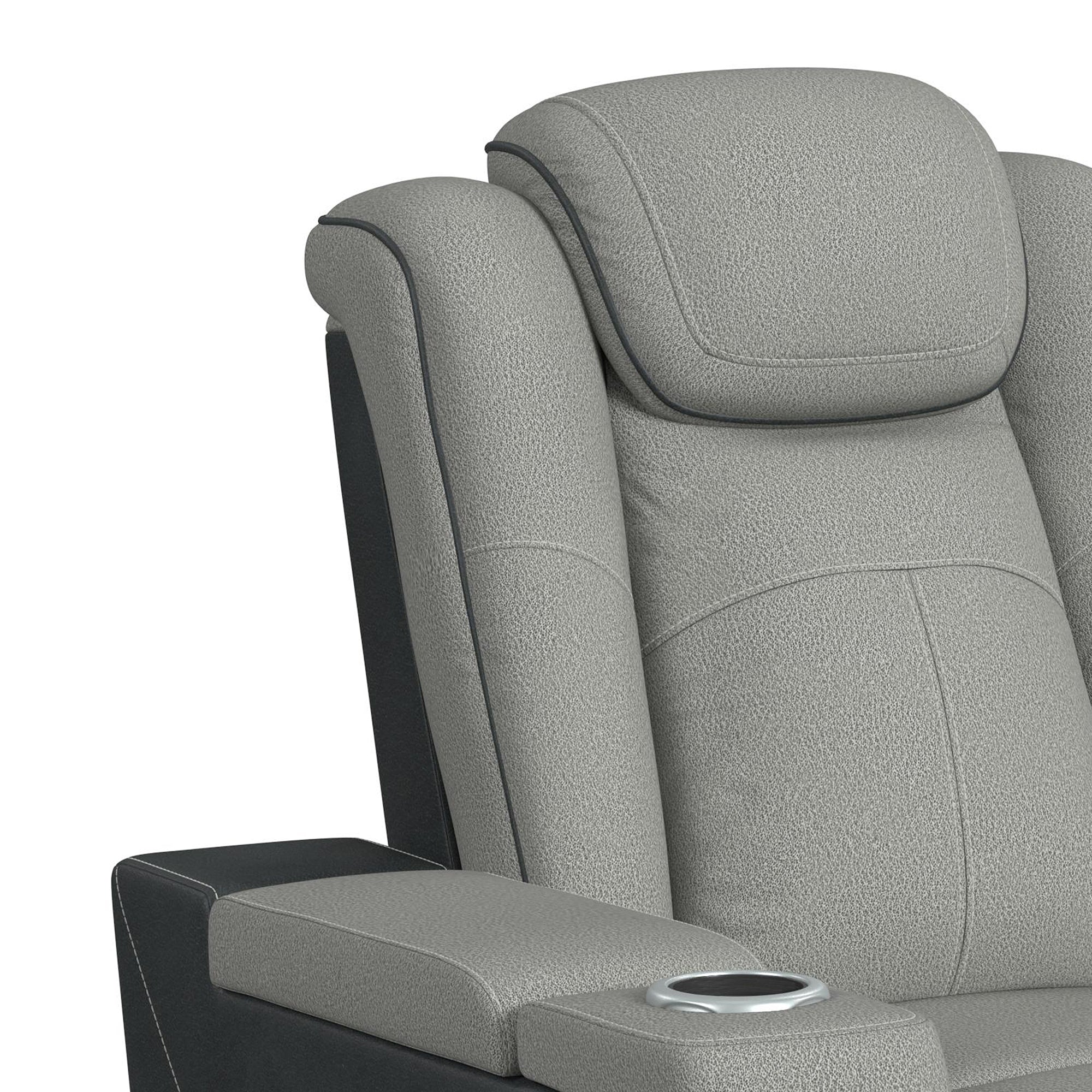 Elements International - LANTANA ROCKY CEMENT/CHARCOAL 2P POWER RECLINER - Gray Faux Leather|Fabric - Chairs - Additional View 5