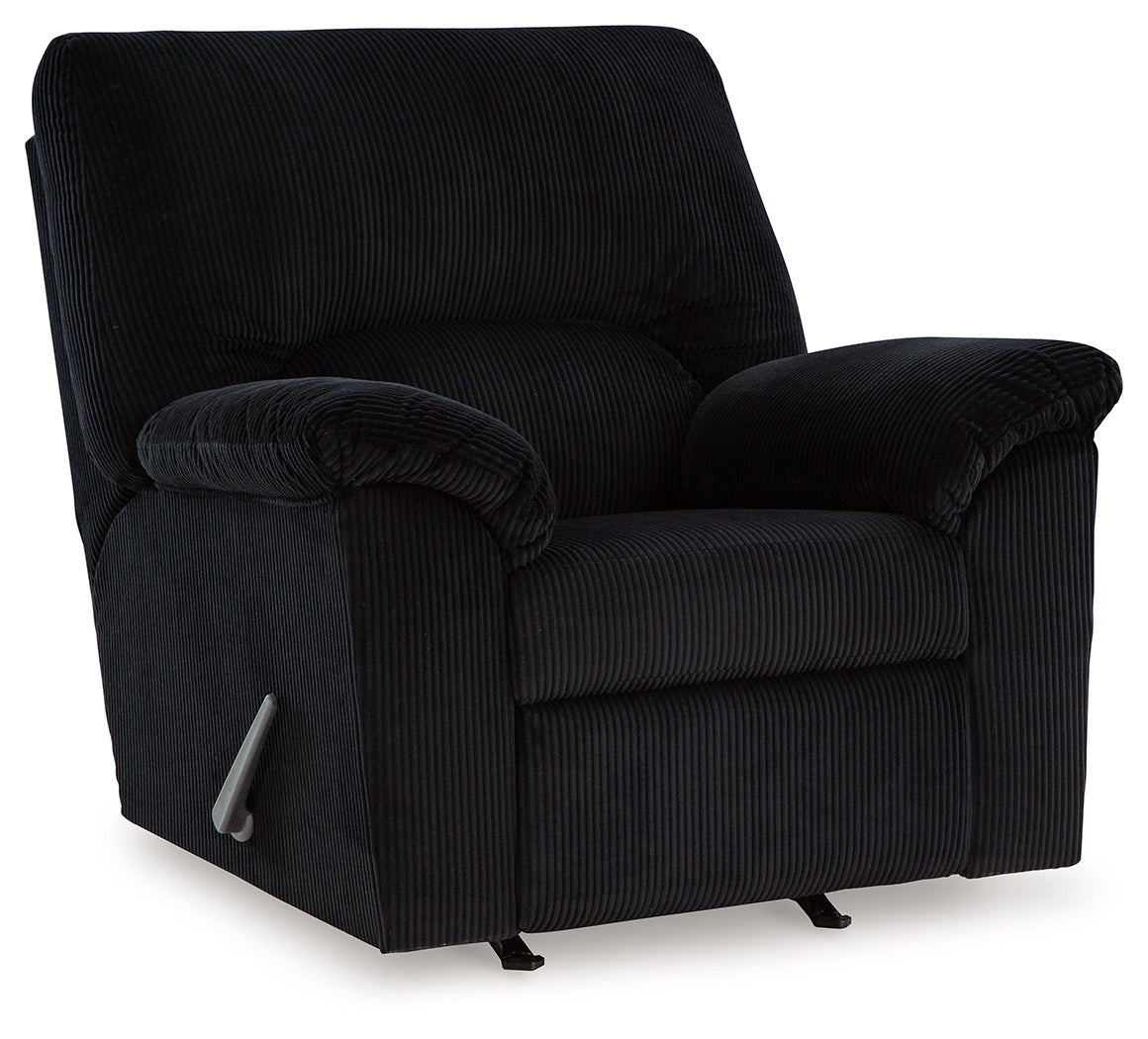 Ashley Furniture - Simplejoy Recliner - Onyx - Black Fabric - Recliners