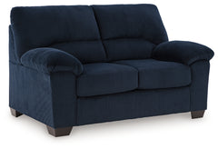 Ashley Furniture - Simplejoy Loveseat - Navy - Blue Fabric - Loveseats