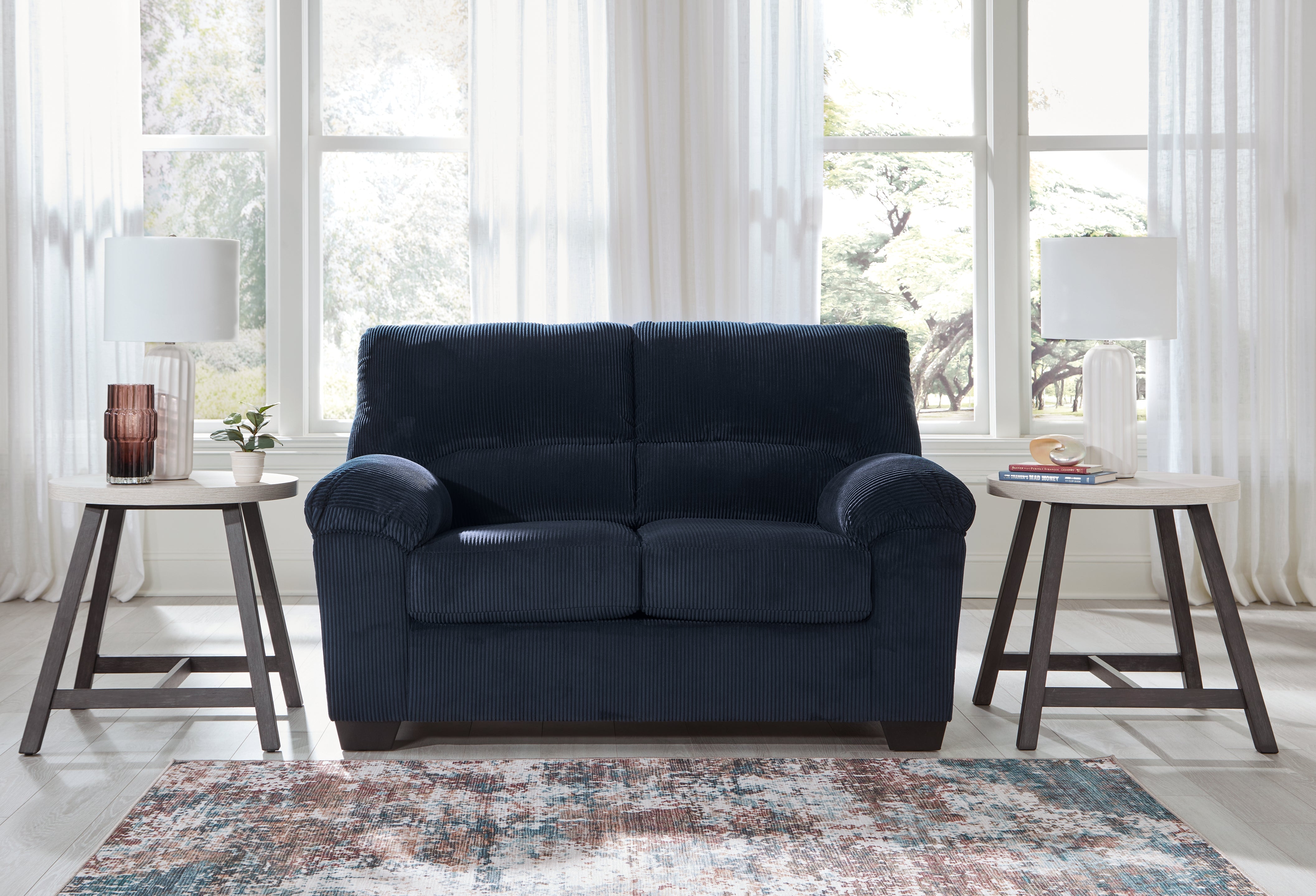Ashley Furniture - Simplejoy Loveseat - Navy - Blue Fabric - Loveseats - Additional View 1