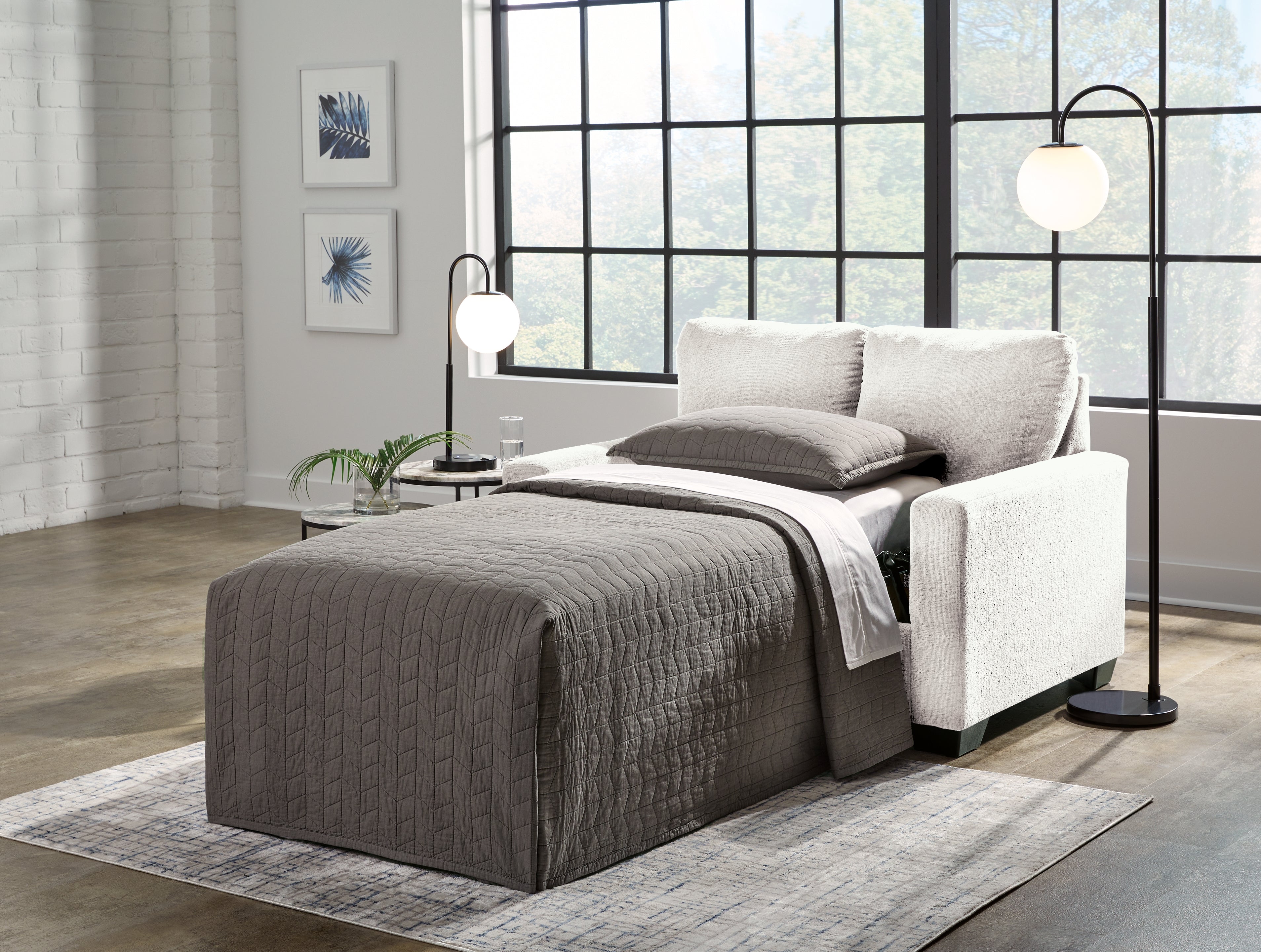 Ashley Furniture - Rannis Twin Sofa Sleeper - Snow - Beige Fabric - Sofas - Additional View 7