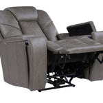 Gray recliner chair with cup holder on a white background