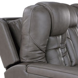 Gray leather recliner chair with armrests on a white background