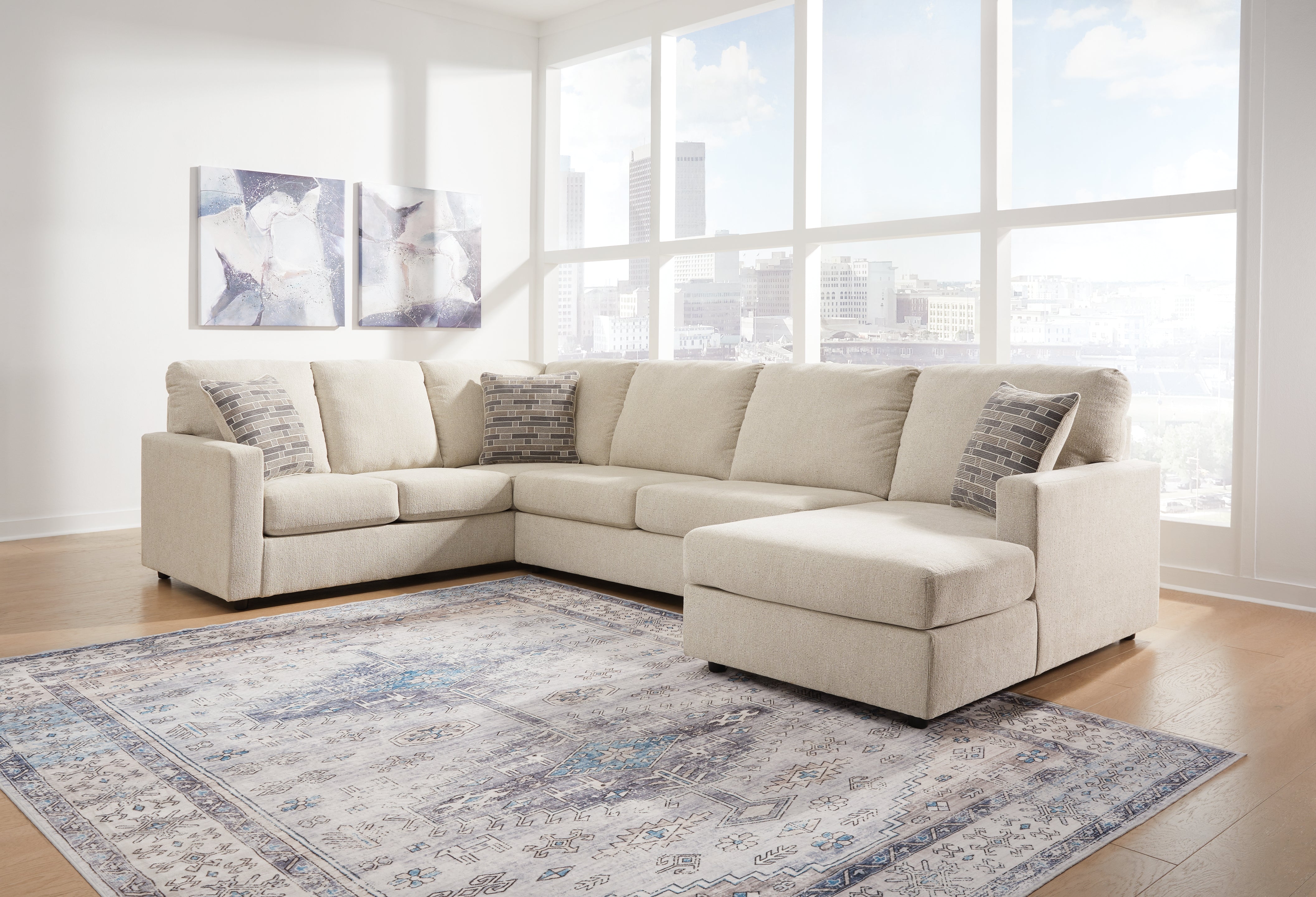 Ashley Furniture - Edenfield 3 Piece Sectional - Linen - Pearl Silver Fabric - Sectionals - Additional View 2