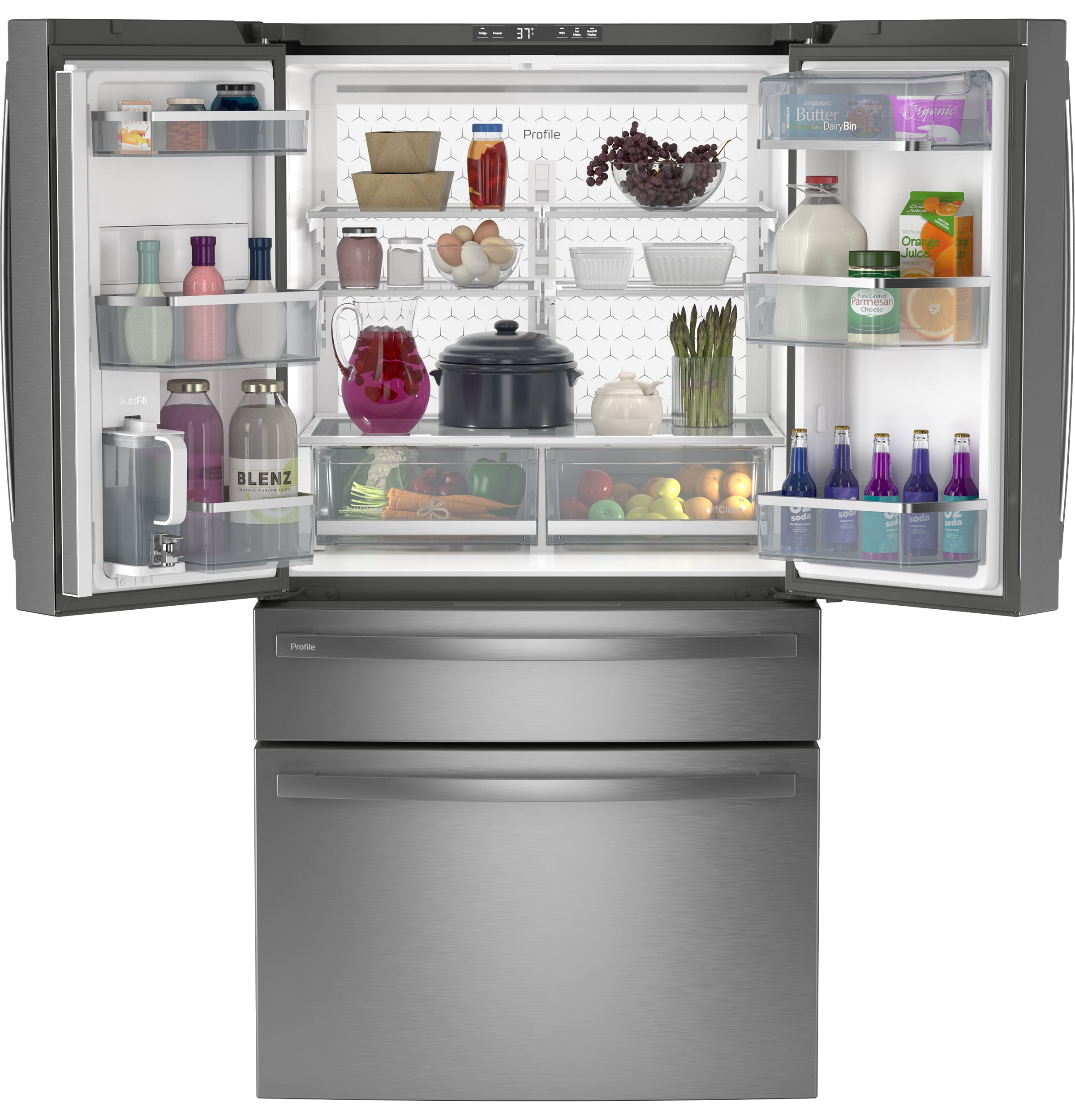 GE Profile Energy Star 23.2 Cu. Ft. Smart Counter-Depth Fingerprint Resistant 4-Door French-Door Refrigerator With Dual-Dispense Autofill Pitcher - Stainless Steel - Pearl Silver - Refrigerators - Additional View 6
