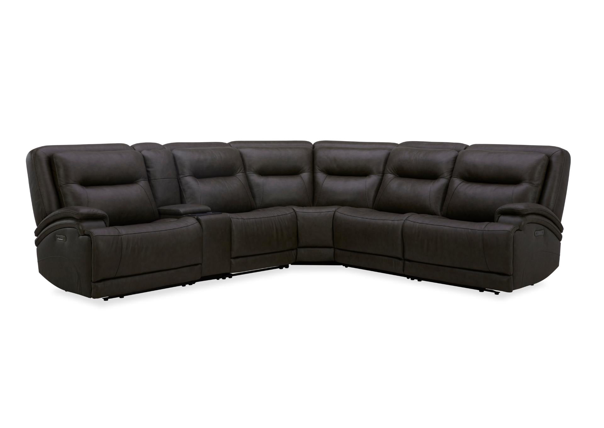 BROCKTON CHARCOAL LEATHER 3P POWER 6 PIECE SECTIONAL