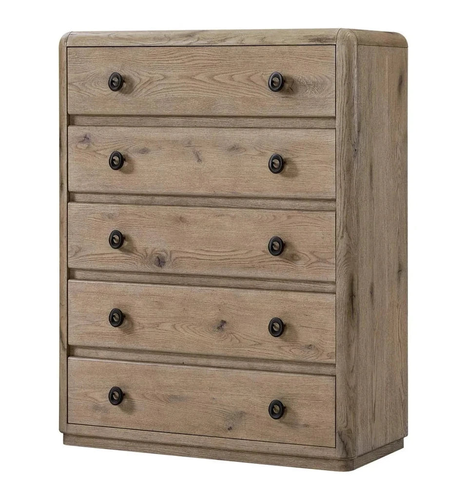 Wooden dresser with four drawers on a white background