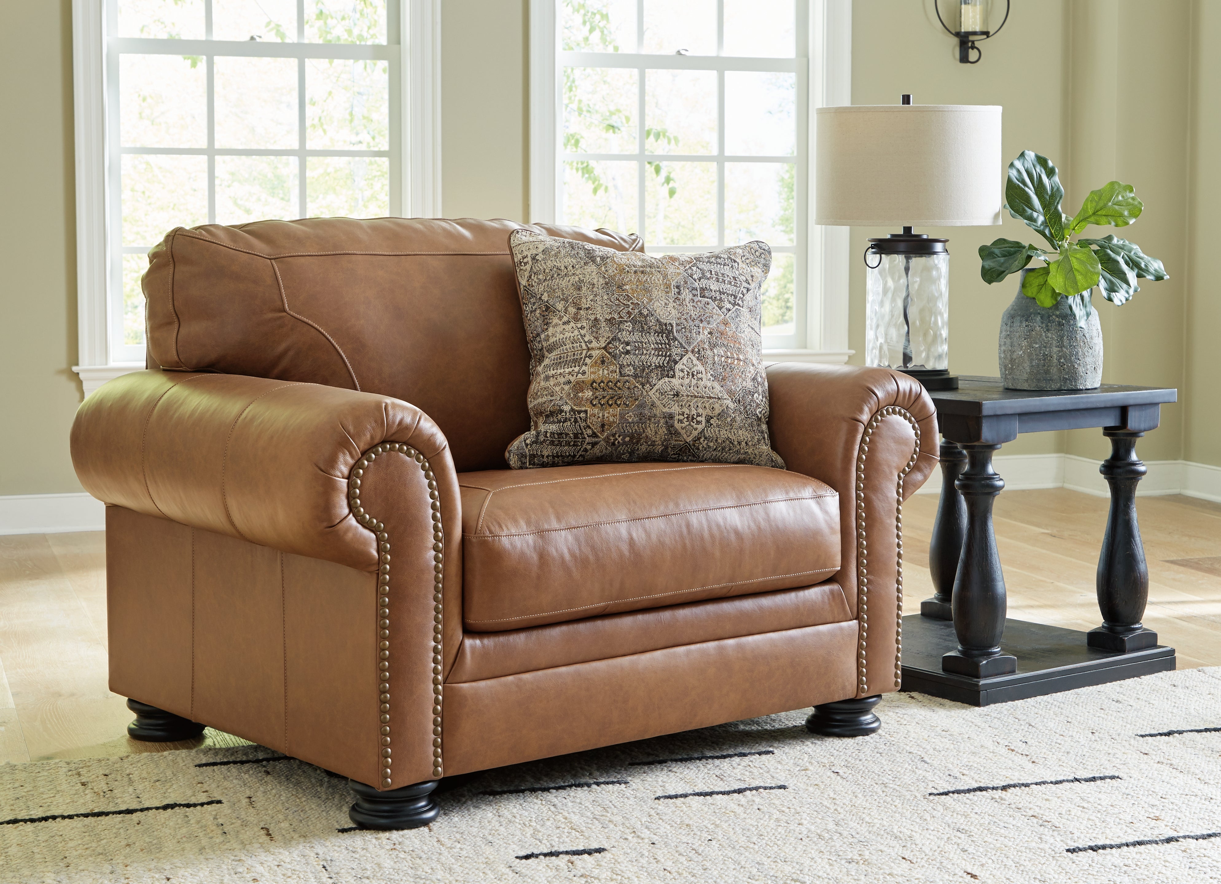 Ashley Furniture - CARIANNA CARAMEL LEATHER OVERSIZED CHAIR - Light Brown Leather Match - Chairs - Additional View 1