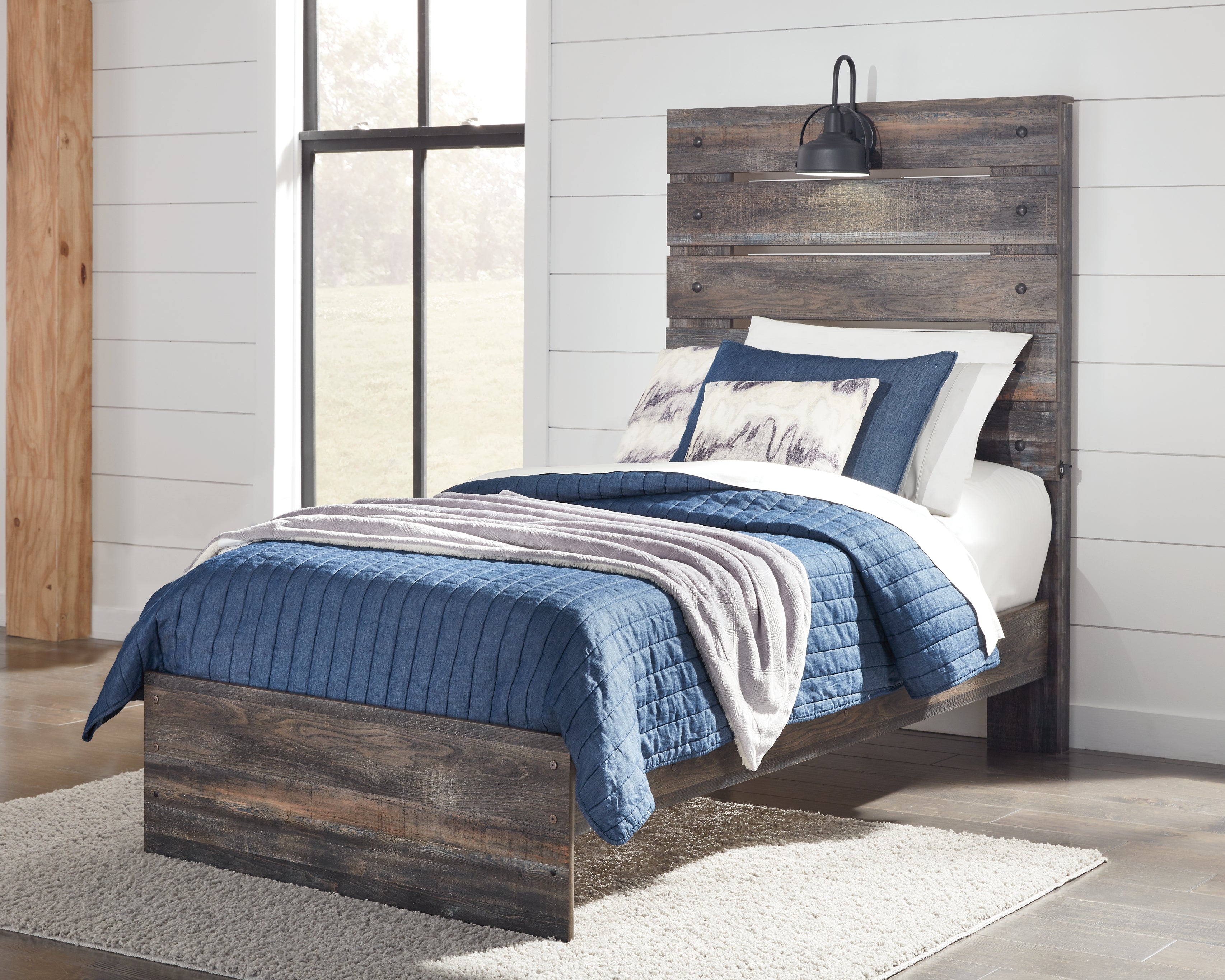 Ashley Furniture - Drystan Twin Panel Bed With Light - Brown - Beige Wood|Metal - Beds - Additional View 2