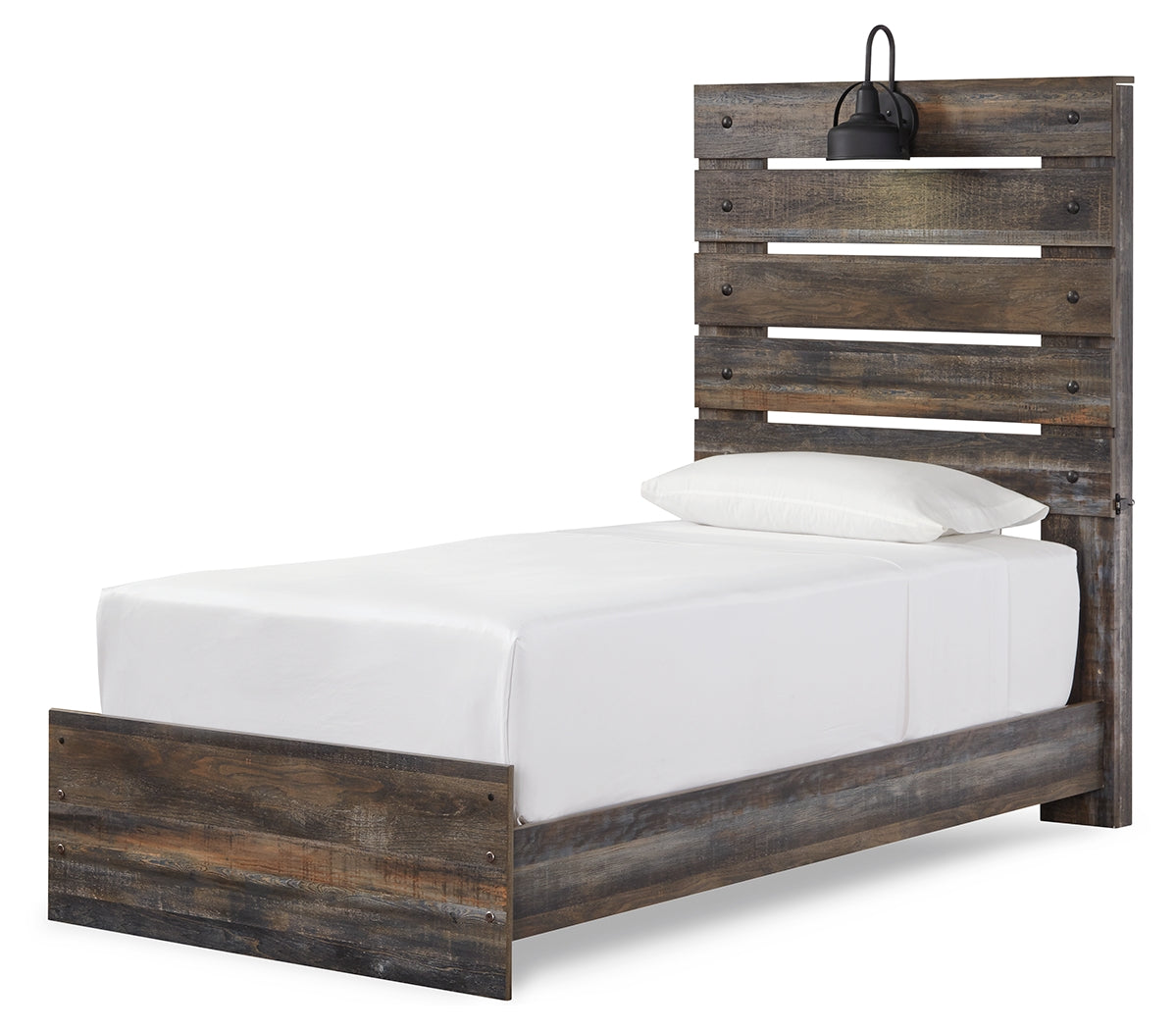 Ashley Furniture - Drystan Twin Panel Bed With Light - Brown - Beige Wood|Metal - Beds