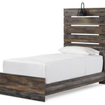 Ashley Furniture - Drystan Twin Panel Bed With Light - Brown - Beige Wood|Metal - Beds