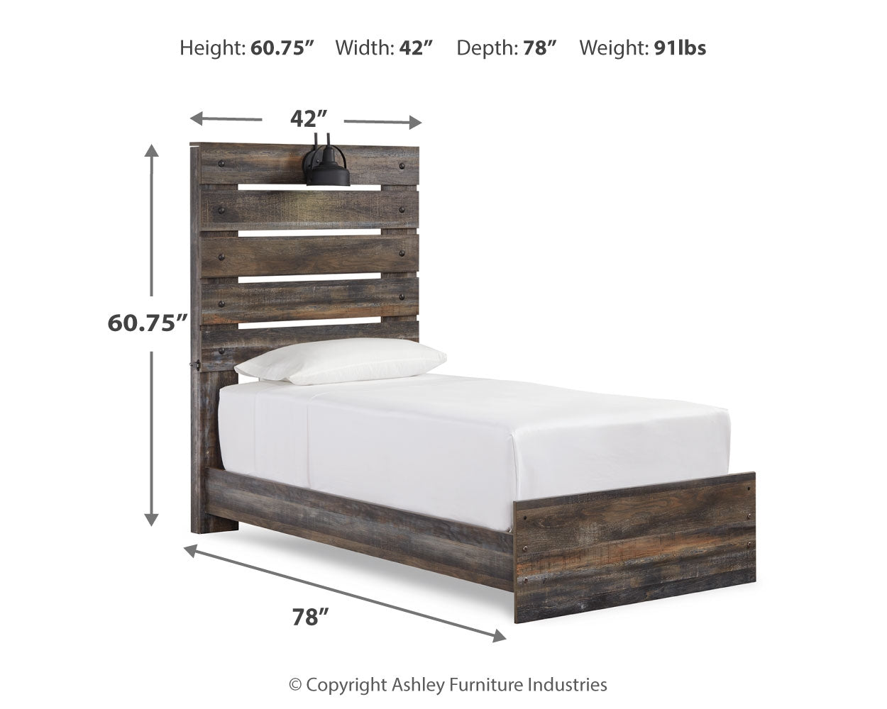 Ashley Furniture - Drystan Twin Panel Bed With Light - Brown - Beige Wood|Metal - Beds - Additional View 4