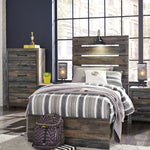 Ashley Furniture - Drystan Twin Panel Bed With Light - Brown - Beige Wood|Metal - Beds - Additional View 6