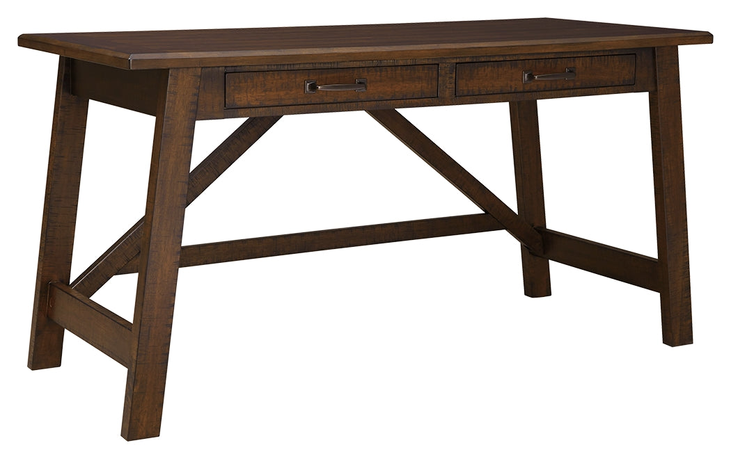 Ashley Furniture - BALDRIDGE RUSTIC BROWN HOME OFFICE LARGE LEG DESK - Dark Brown Wood - Desks