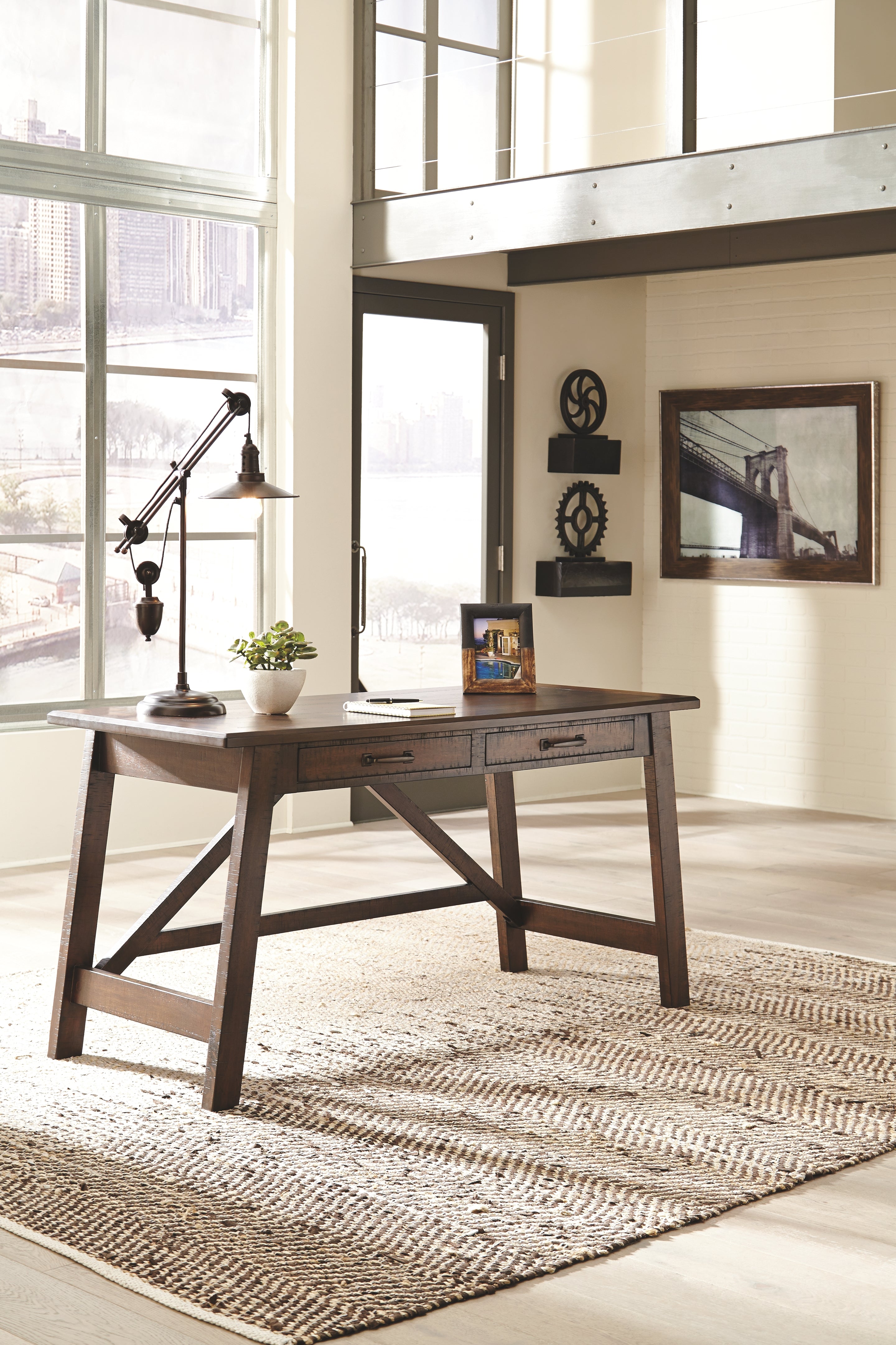 Ashley Furniture - BALDRIDGE RUSTIC BROWN HOME OFFICE LARGE LEG DESK - Dark Brown Wood - Desks - Additional View 2