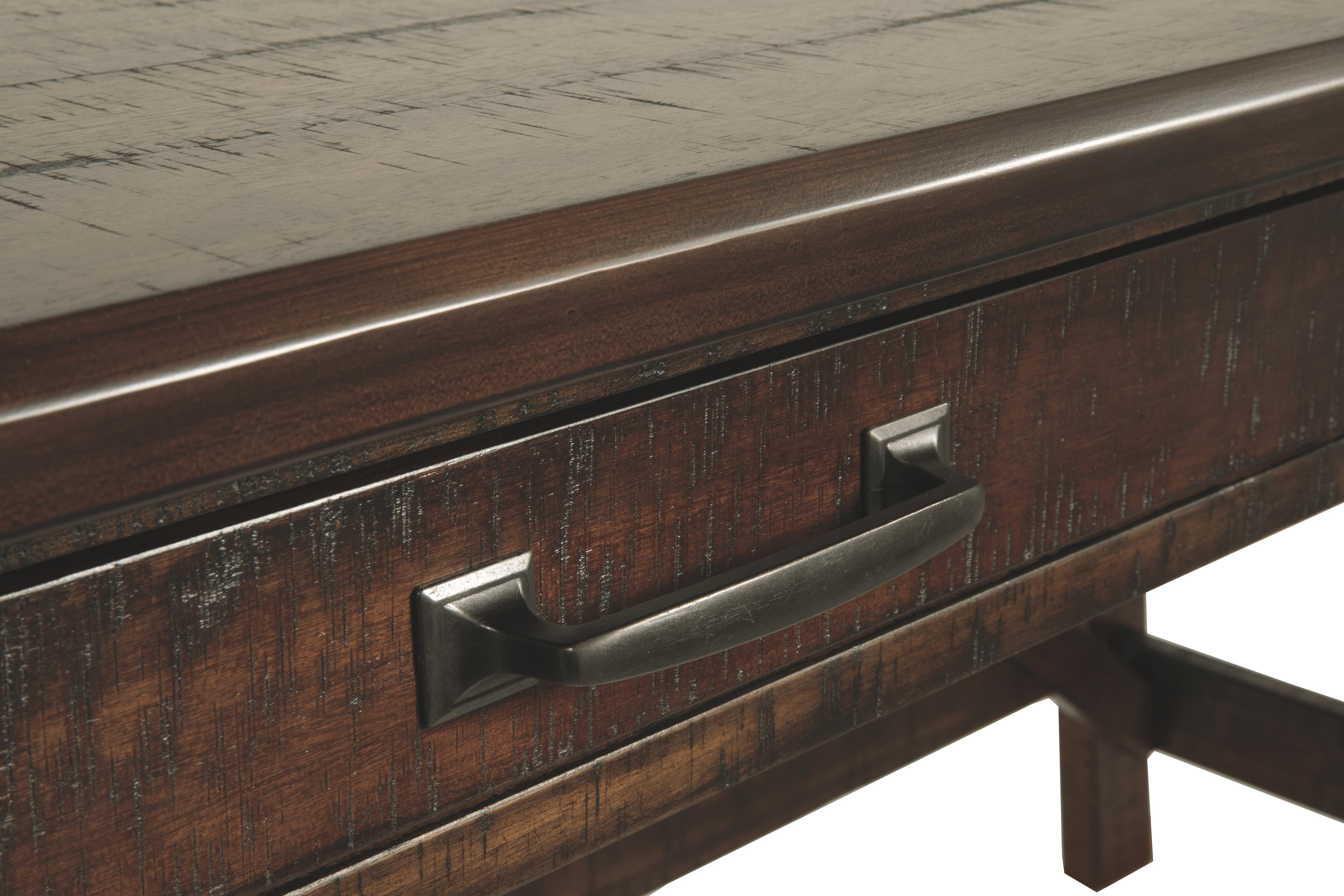 Ashley Furniture - BALDRIDGE RUSTIC BROWN HOME OFFICE LARGE LEG DESK - Dark Brown Wood - Desks - Additional View 7