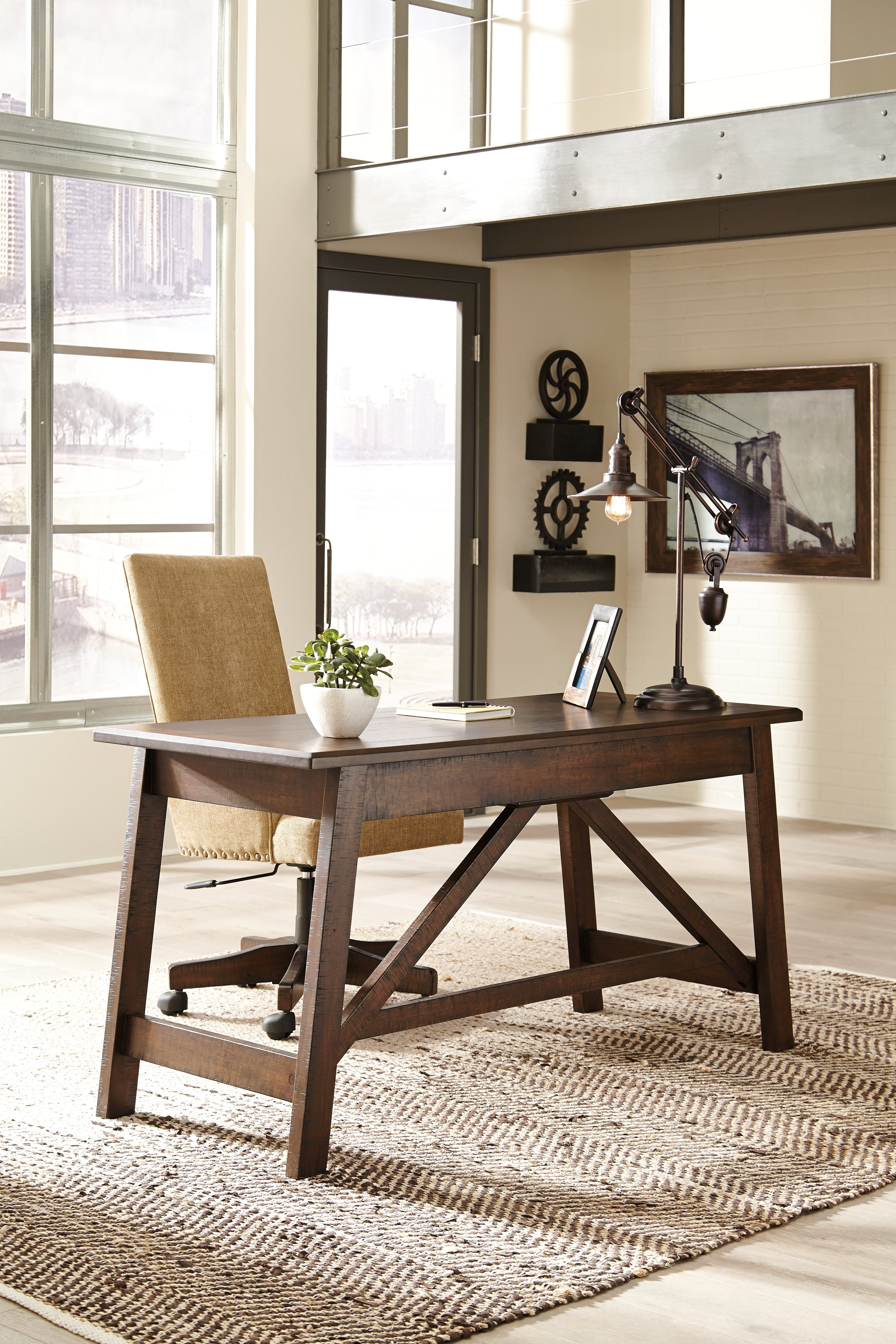 Ashley Furniture - BALDRIDGE RUSTIC BROWN HOME OFFICE LARGE LEG DESK - Dark Brown Wood - Desks - Additional View 10
