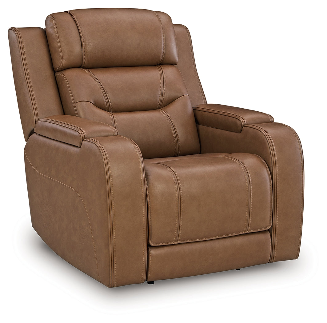 Ashley Furniture - DREAMER POWER RECLINER W/ AUDIO - Light Brown Leather Match - Recliners