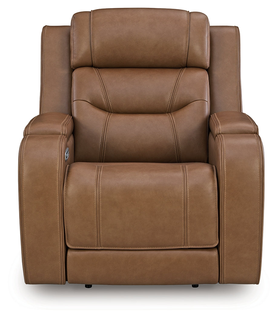 Ashley Furniture - DREAMER POWER RECLINER W/ AUDIO - Light Brown Leather Match - Recliners - Additional View 3