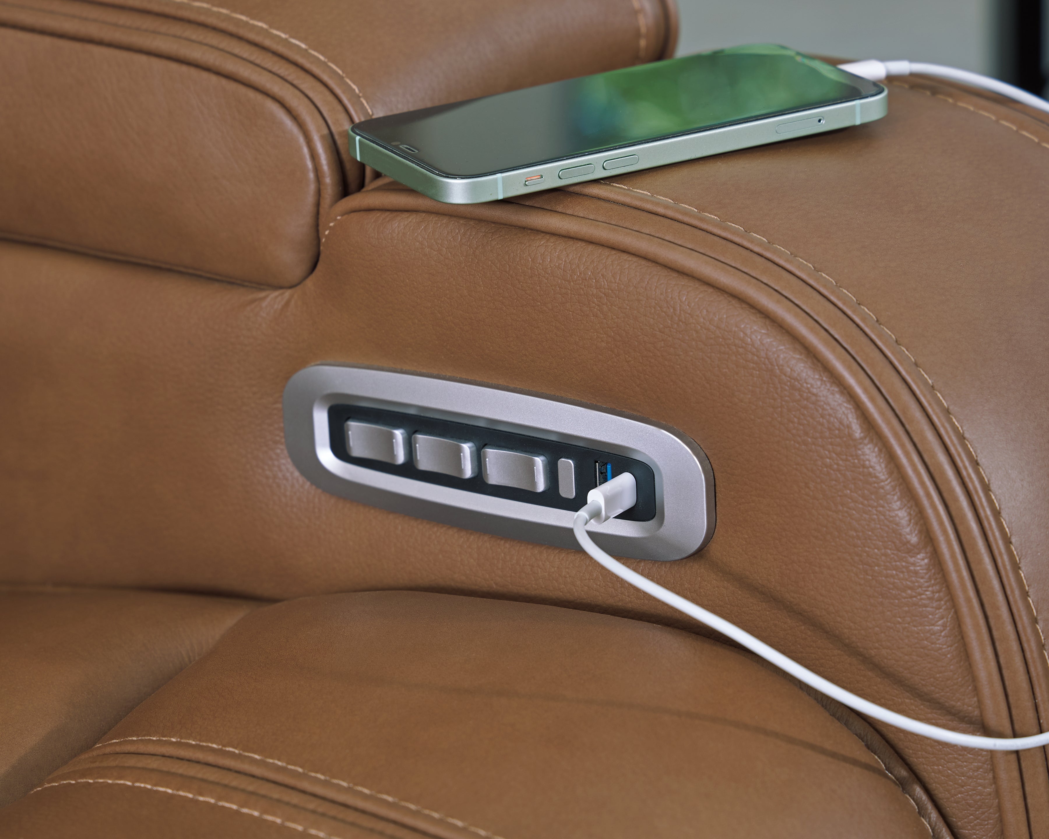 Ashley Furniture - DREAMER POWER RECLINER W/ AUDIO - Light Brown Leather Match - Recliners - Additional View 9