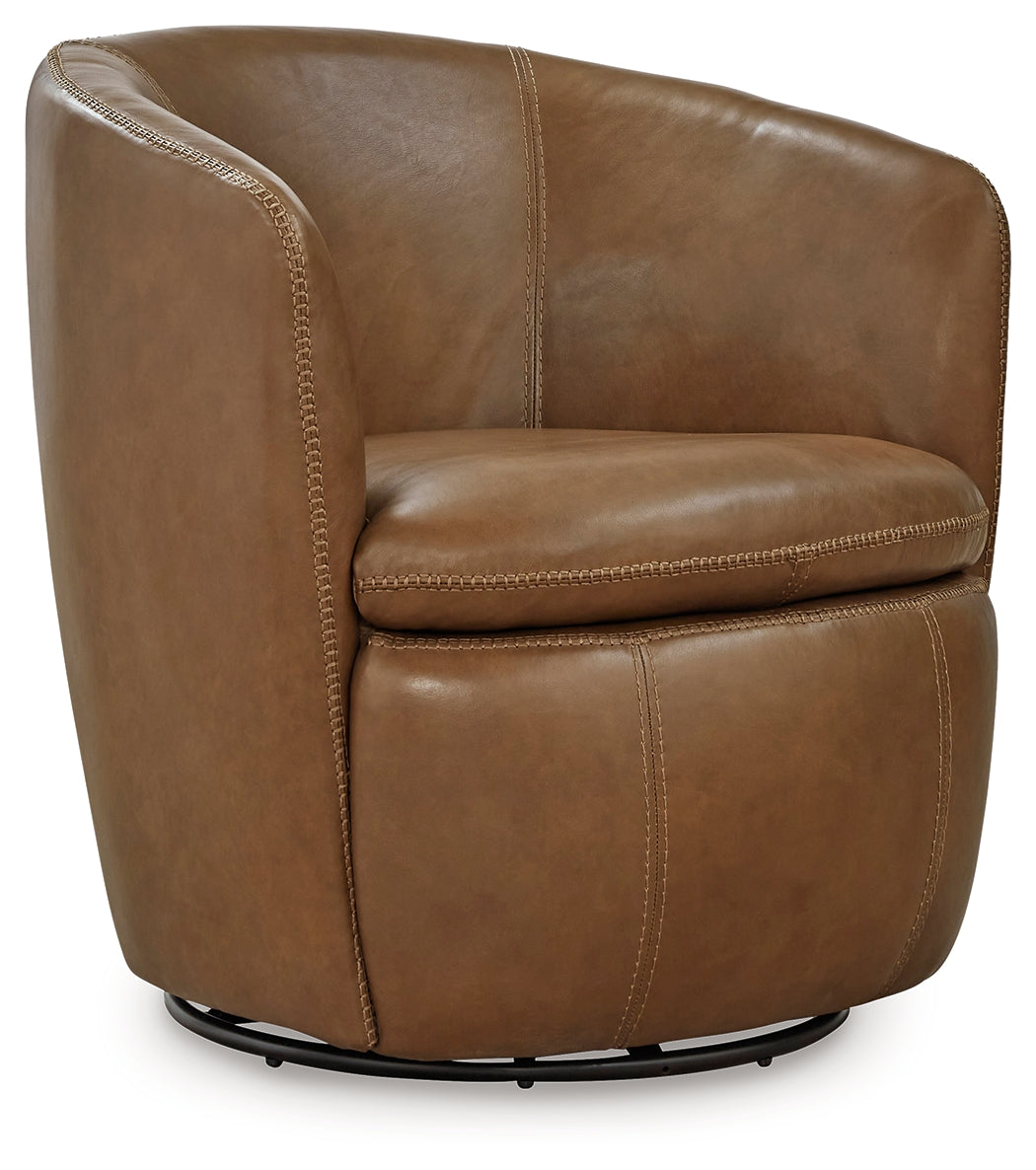 Ashley Furniture - Kierreys 100% Leather Swivel Chair - Caramel - Light Brown - Chairs