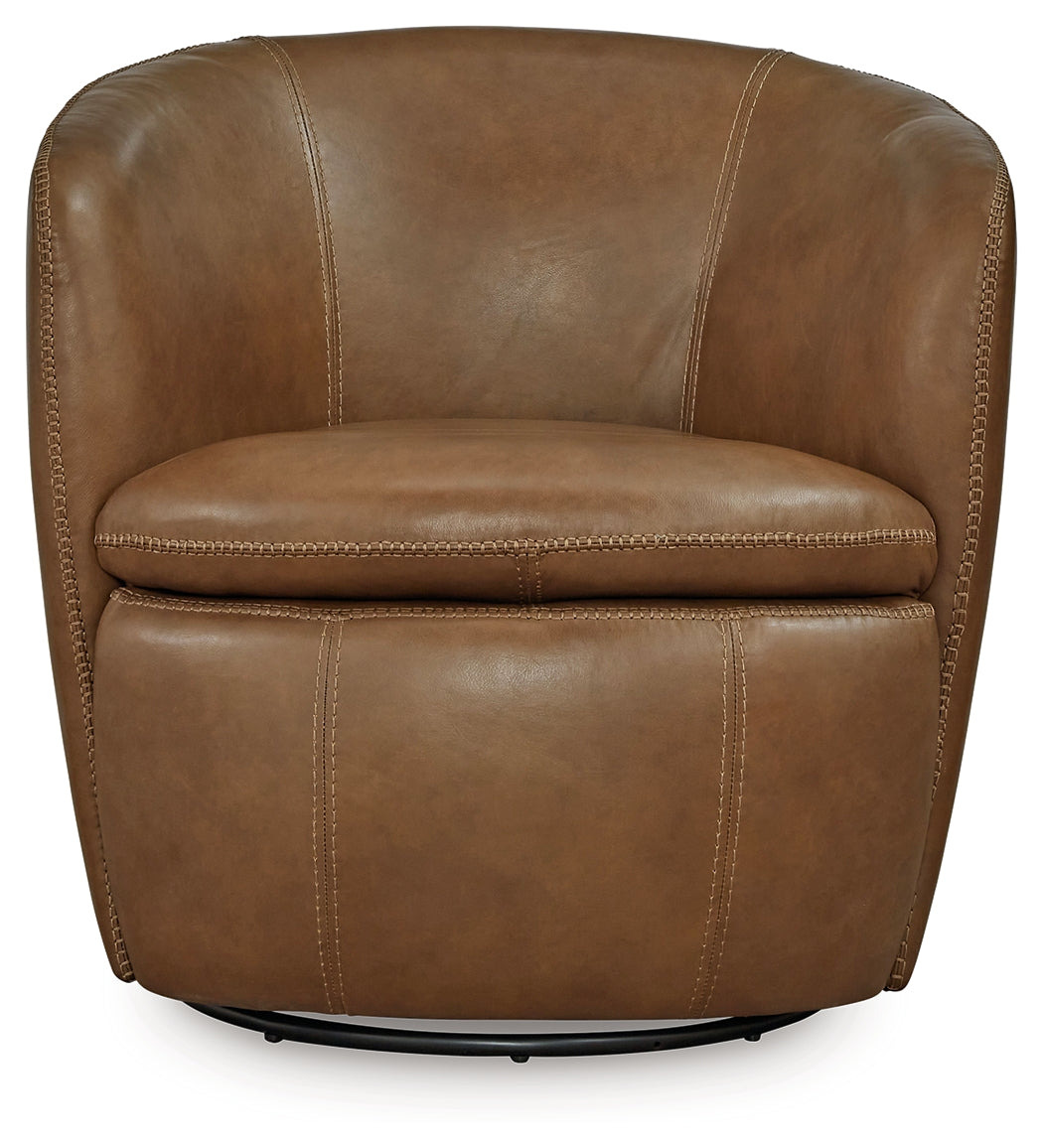 Ashley Furniture - Kierreys 100% Leather Swivel Chair - Caramel - Light Brown - Chairs - Additional View 2