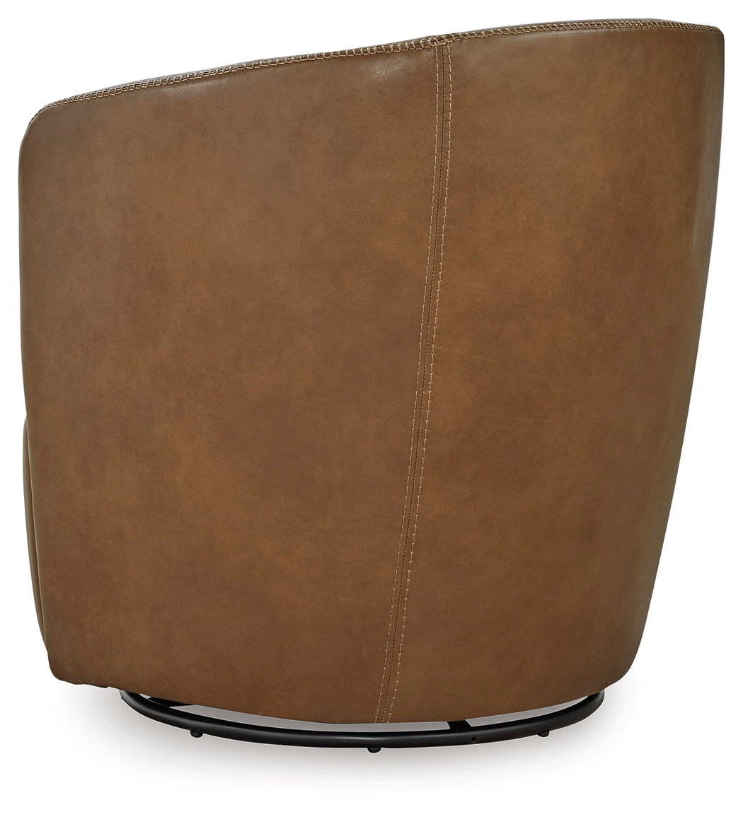 Ashley Furniture - Kierreys 100% Leather Swivel Chair - Caramel - Light Brown - Chairs - Additional View 4