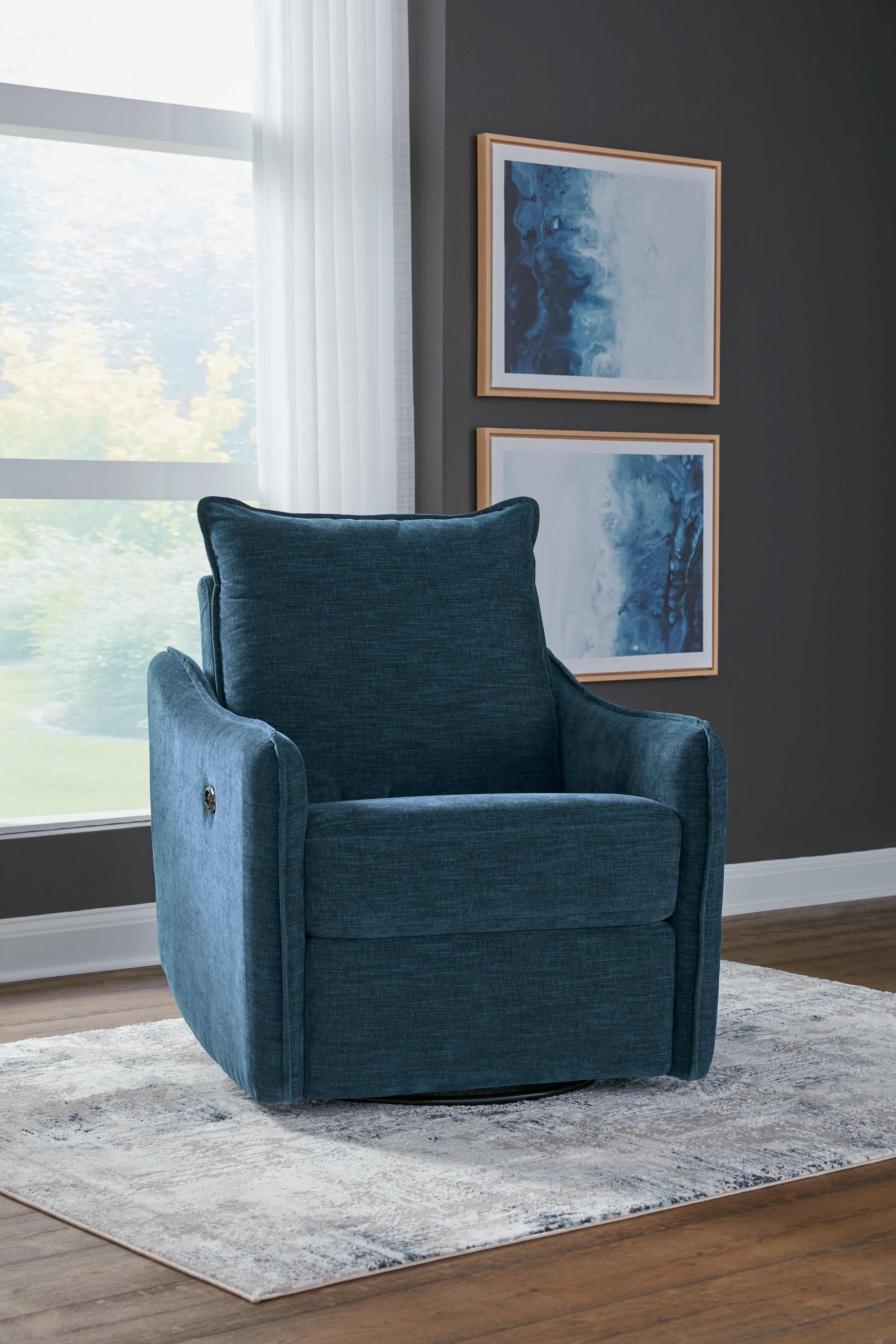 Ashley Furniture - MCBURG NAVY SWIVEL POWER RECLINER - Blue Fabric - Recliners - Additional View 1