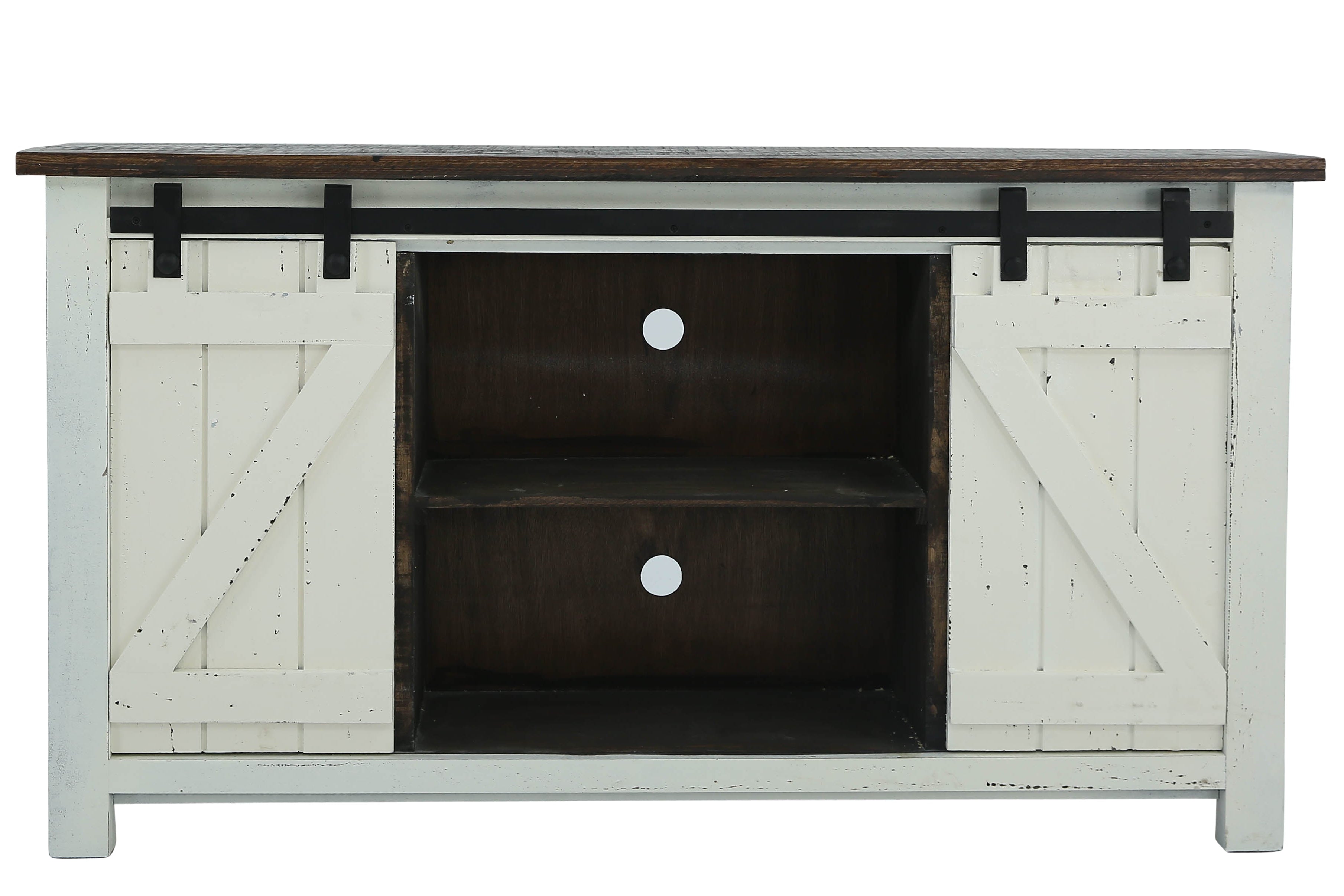 Sterling Barn Door Media Console - Aged White/Tobacco
