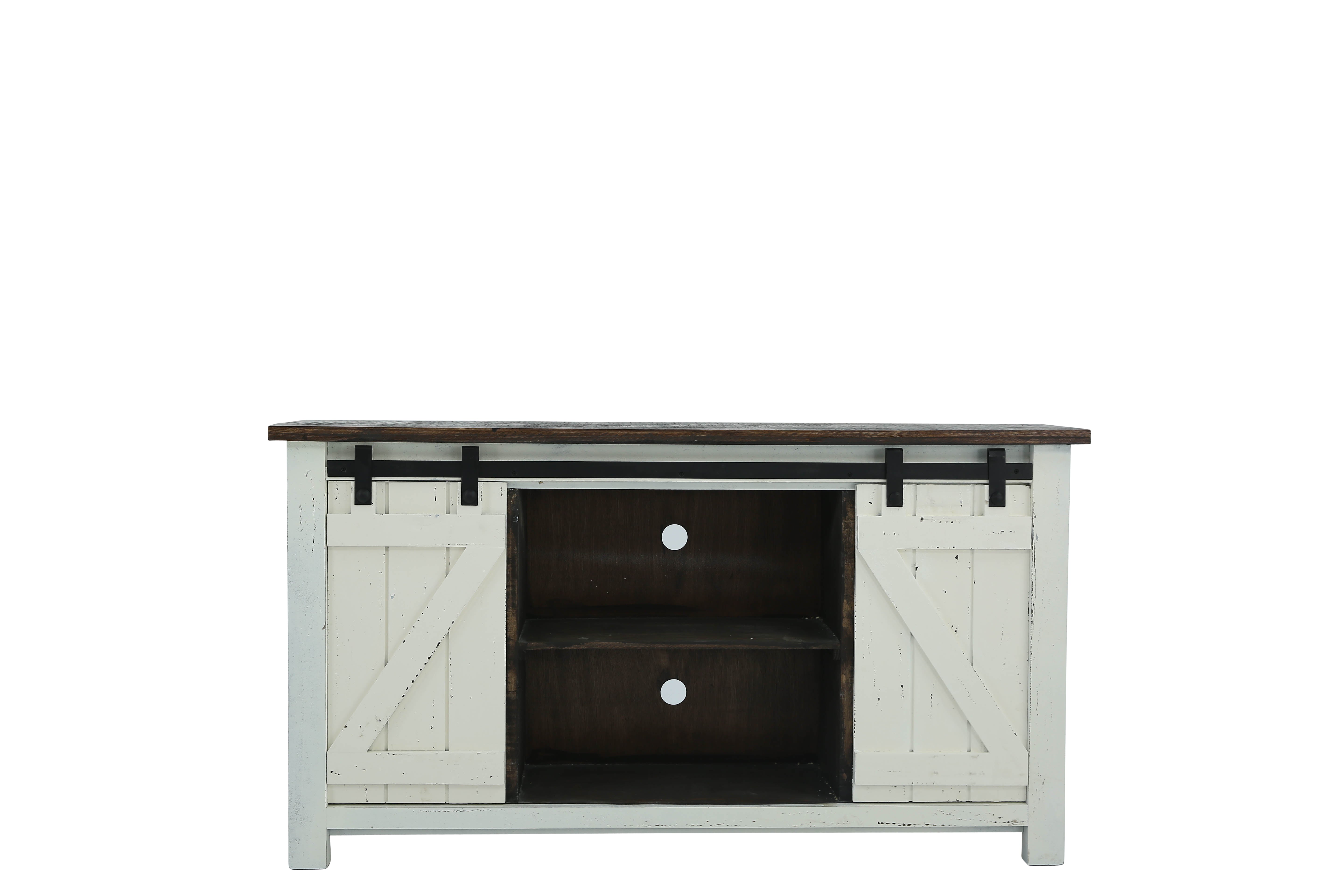 Sterling Barn Door Media Console - Aged White/Tobacco