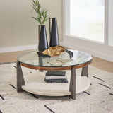 Ashley Furniture - FRAZWA ROUND COCKTAIL TABLE - Dark Gray Glass|Wood|Metal - Tables - Additional View 1