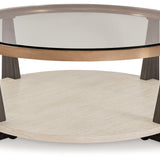 Ashley Furniture - FRAZWA ROUND COCKTAIL TABLE - Dark Gray Glass|Wood|Metal - Tables - Additional View 2