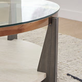 Ashley Furniture - FRAZWA ROUND COCKTAIL TABLE - Dark Gray Glass|Wood|Metal - Tables - Additional View 3