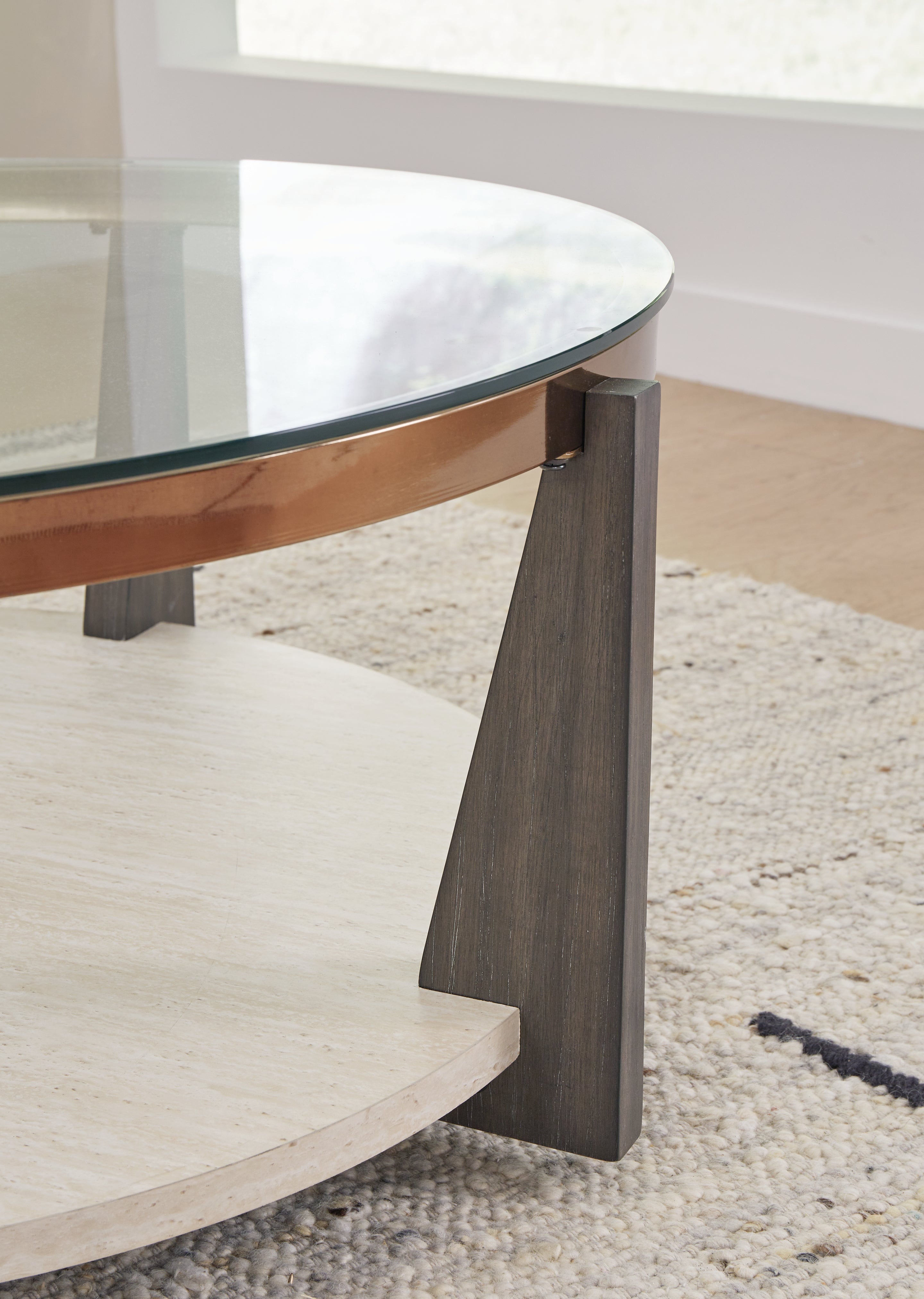 Ashley Furniture - FRAZWA ROUND COCKTAIL TABLE - Dark Gray Glass|Wood|Metal - Tables - Additional View 3